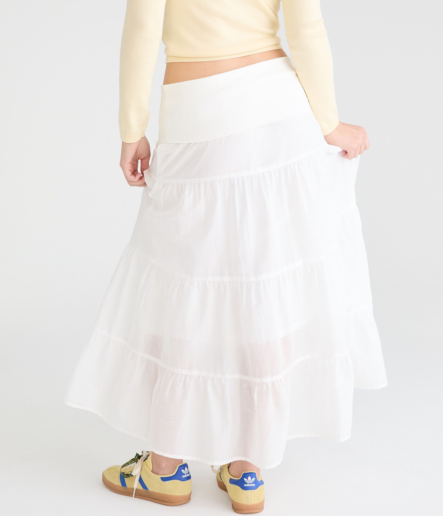 Tiered Fold-Over Maxi Skirt