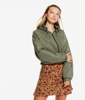Solid Cropped Hooded Windbreaker Jacket