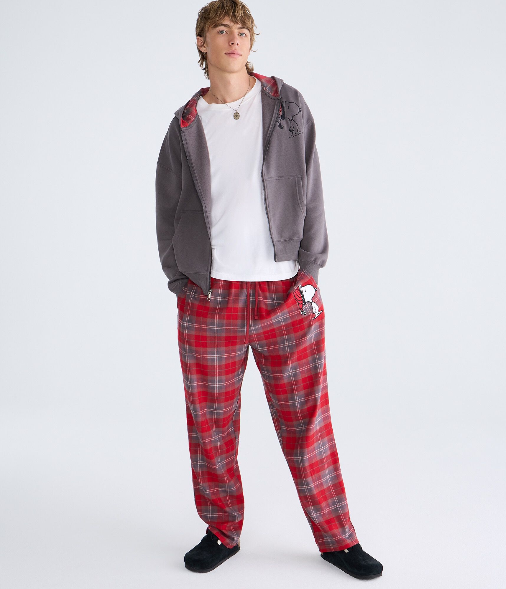 Snoopy Hat Plaid Flannel Sleep Pants