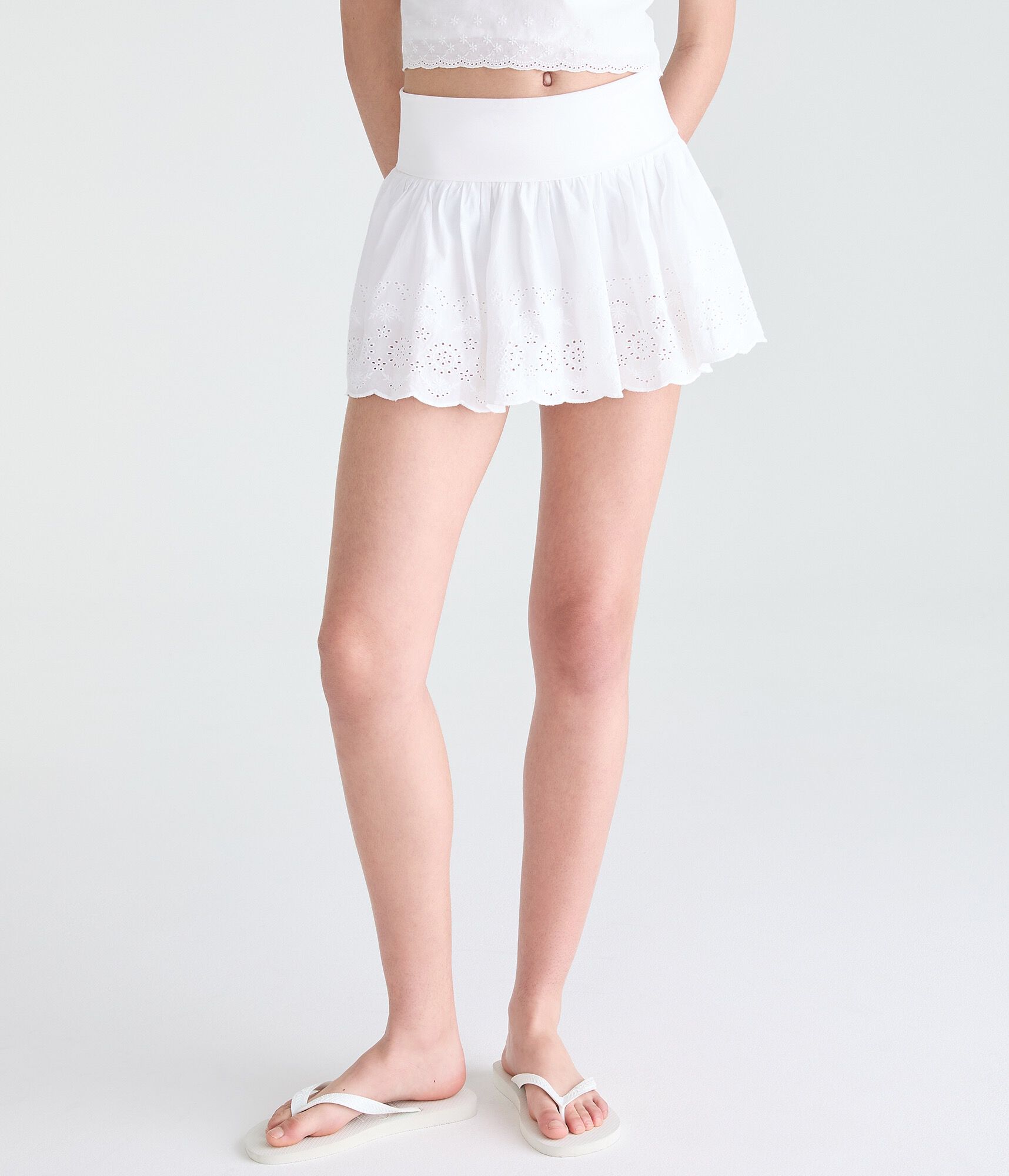 Eyelet Fold-Over Mini Skirt