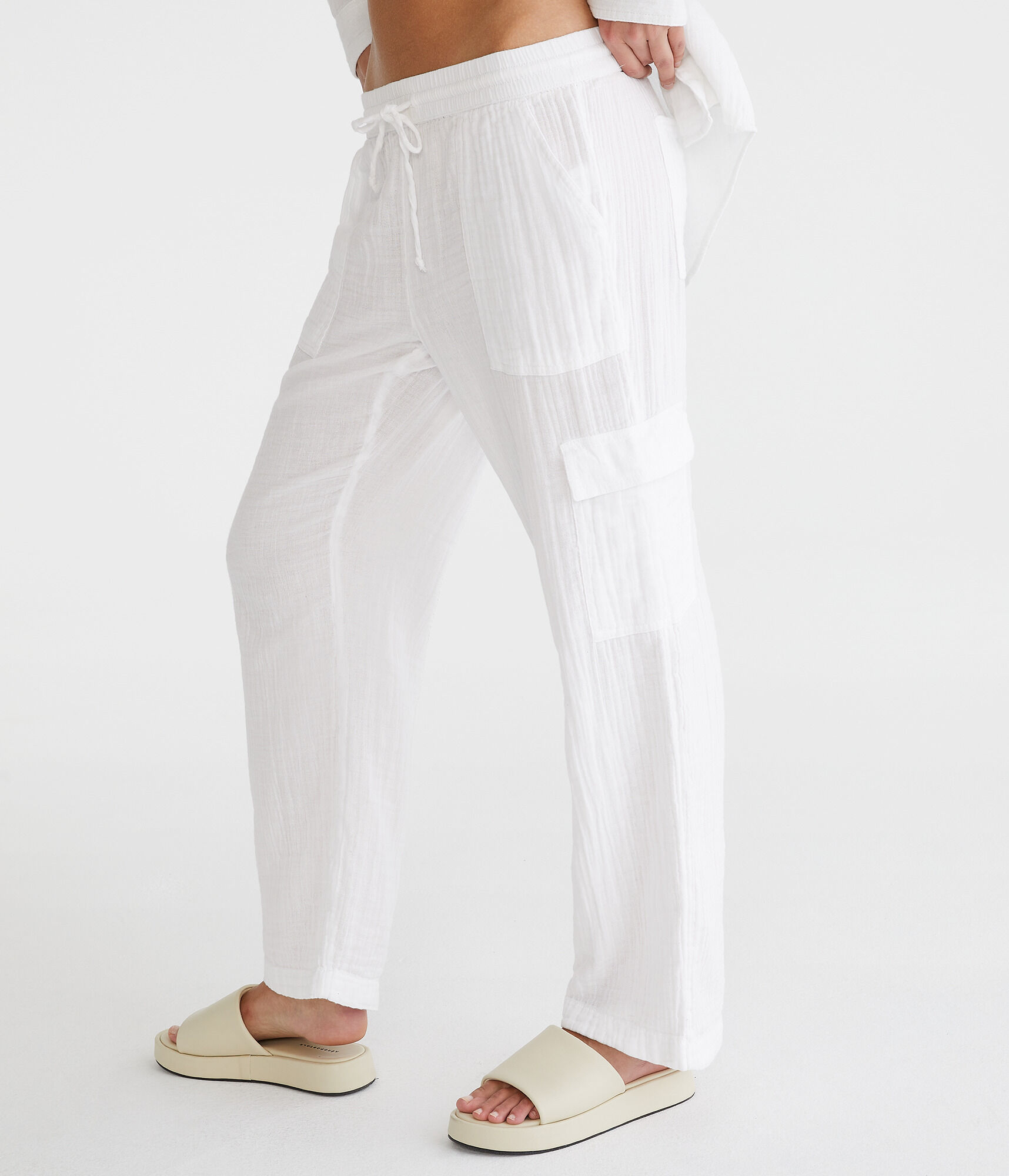 Gauze Wide Leg Cargo Pants