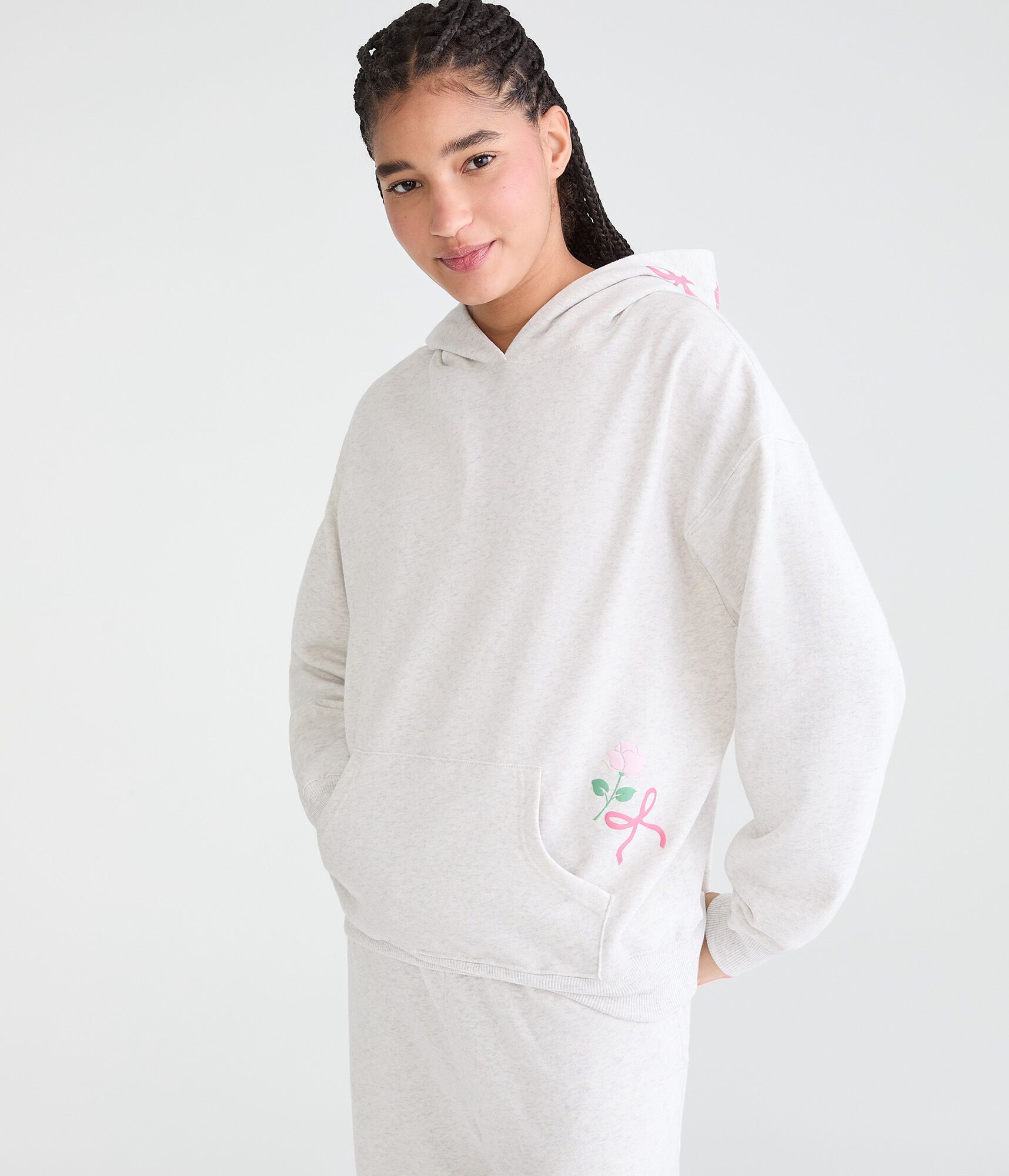 Cloud Soft Rose Bow Pullover Hoodie