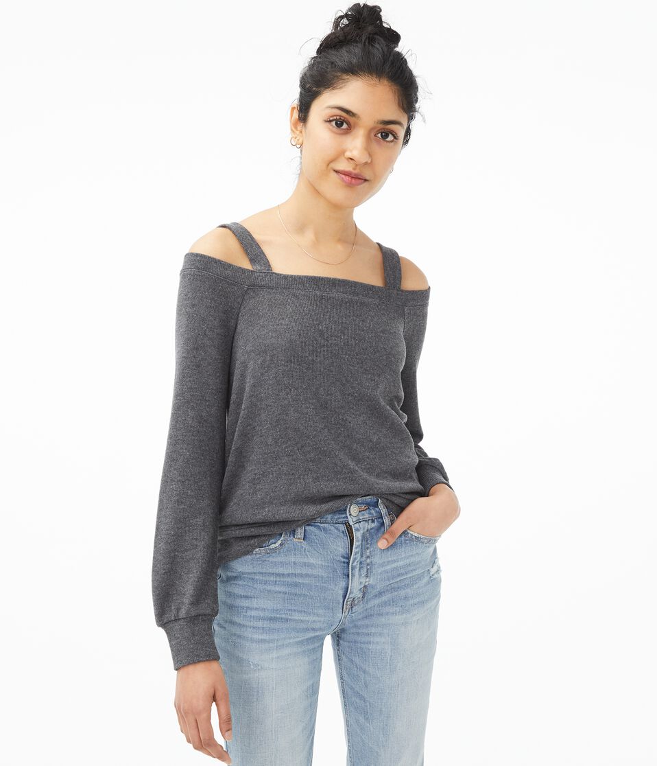 Long Sleeve Cold-Shoulder Sweater-Knit Top***