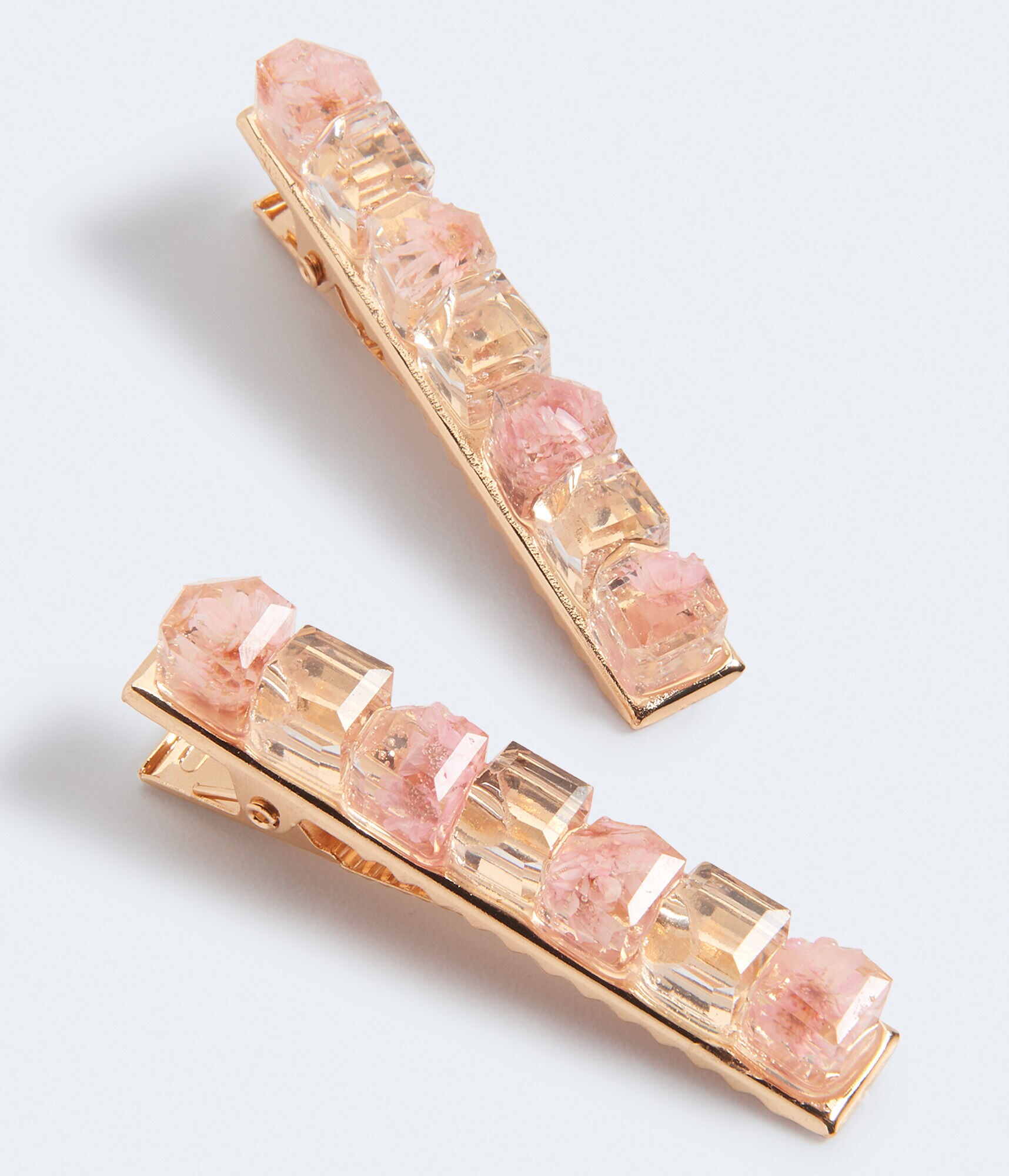 Pressed Flower &amp; Stone Slide Hair Clip 2-Pack