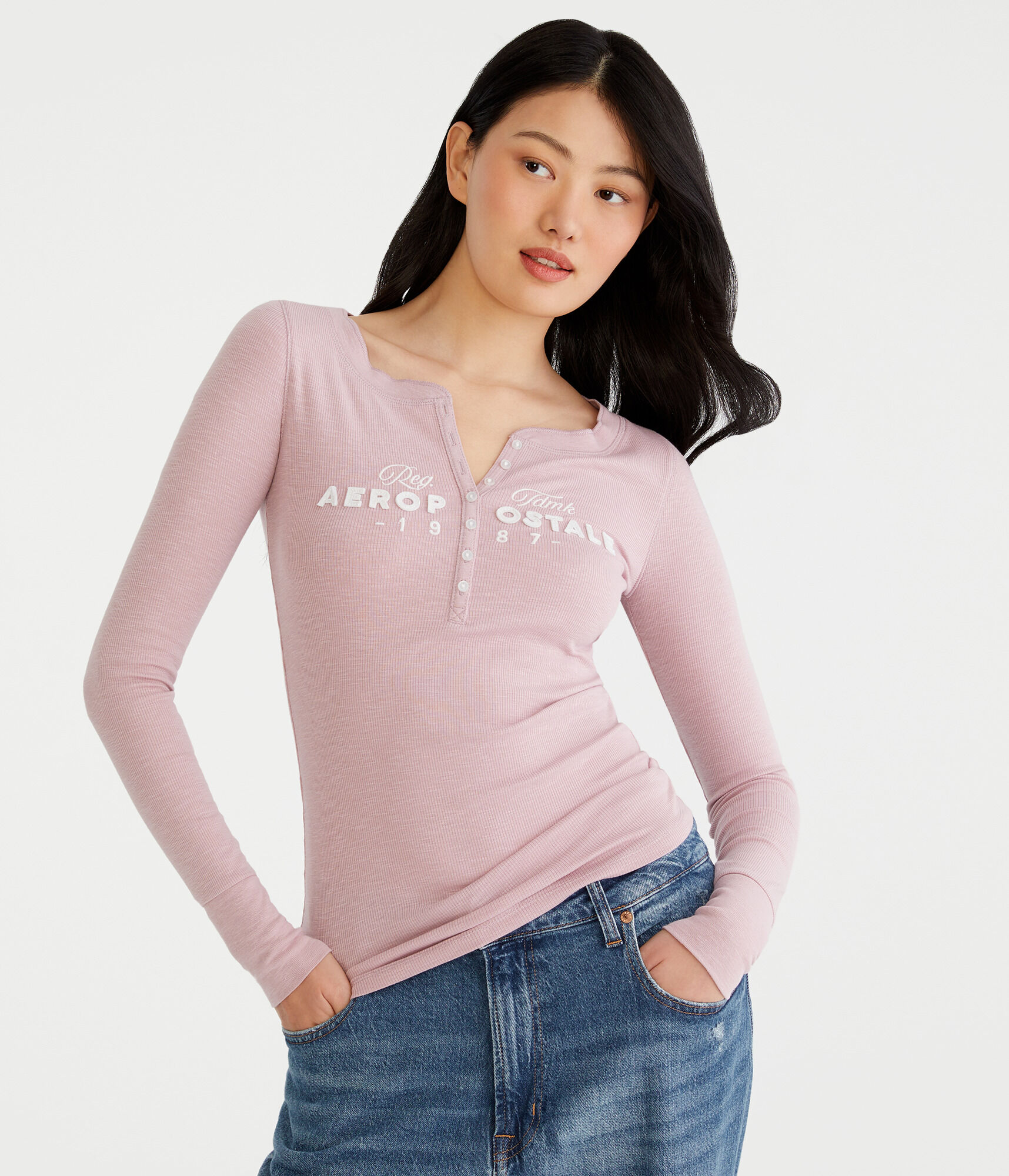 Long Sleeve Aeropostale 1987 Graphic Henley