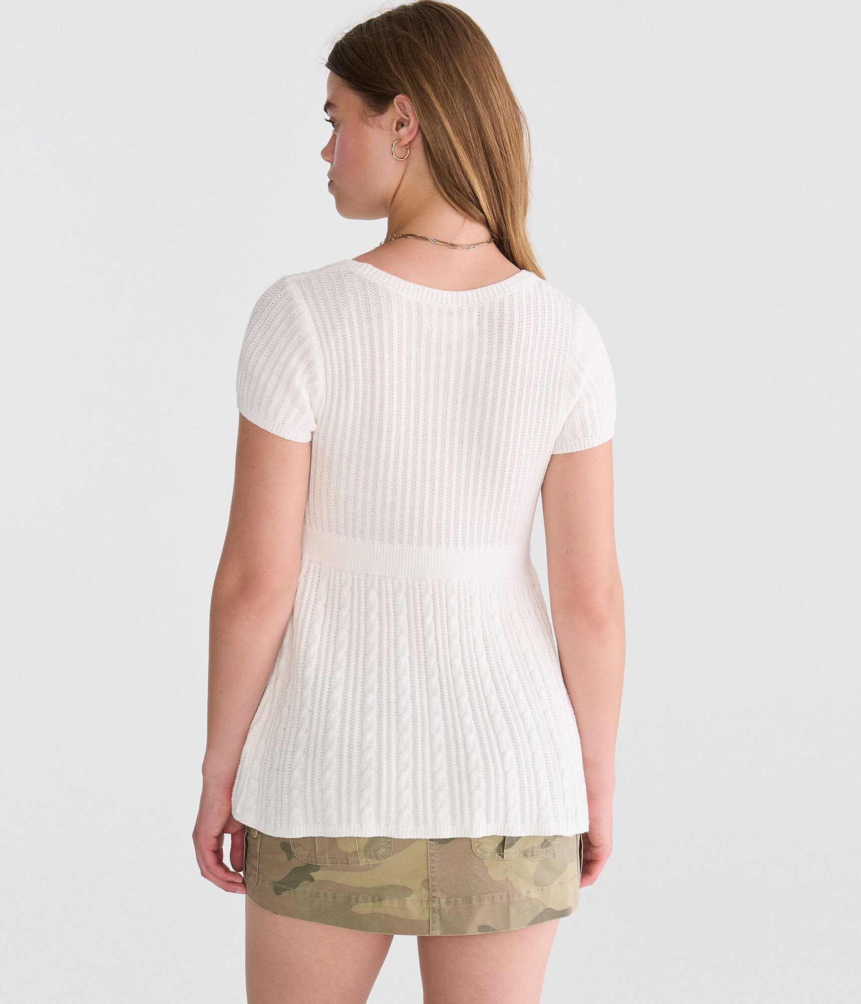 Short Sleeve Scoop-Neck Babydoll Sweater