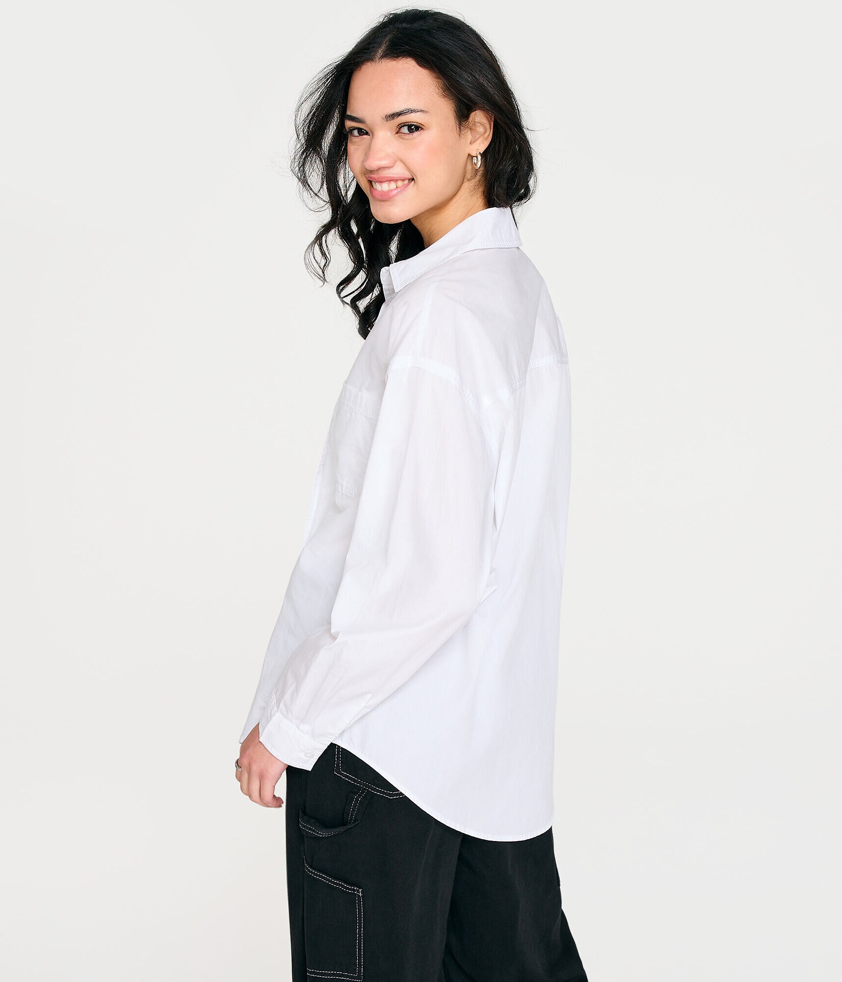 Long Sleeve Oversized Poplin Button-Down Shirt