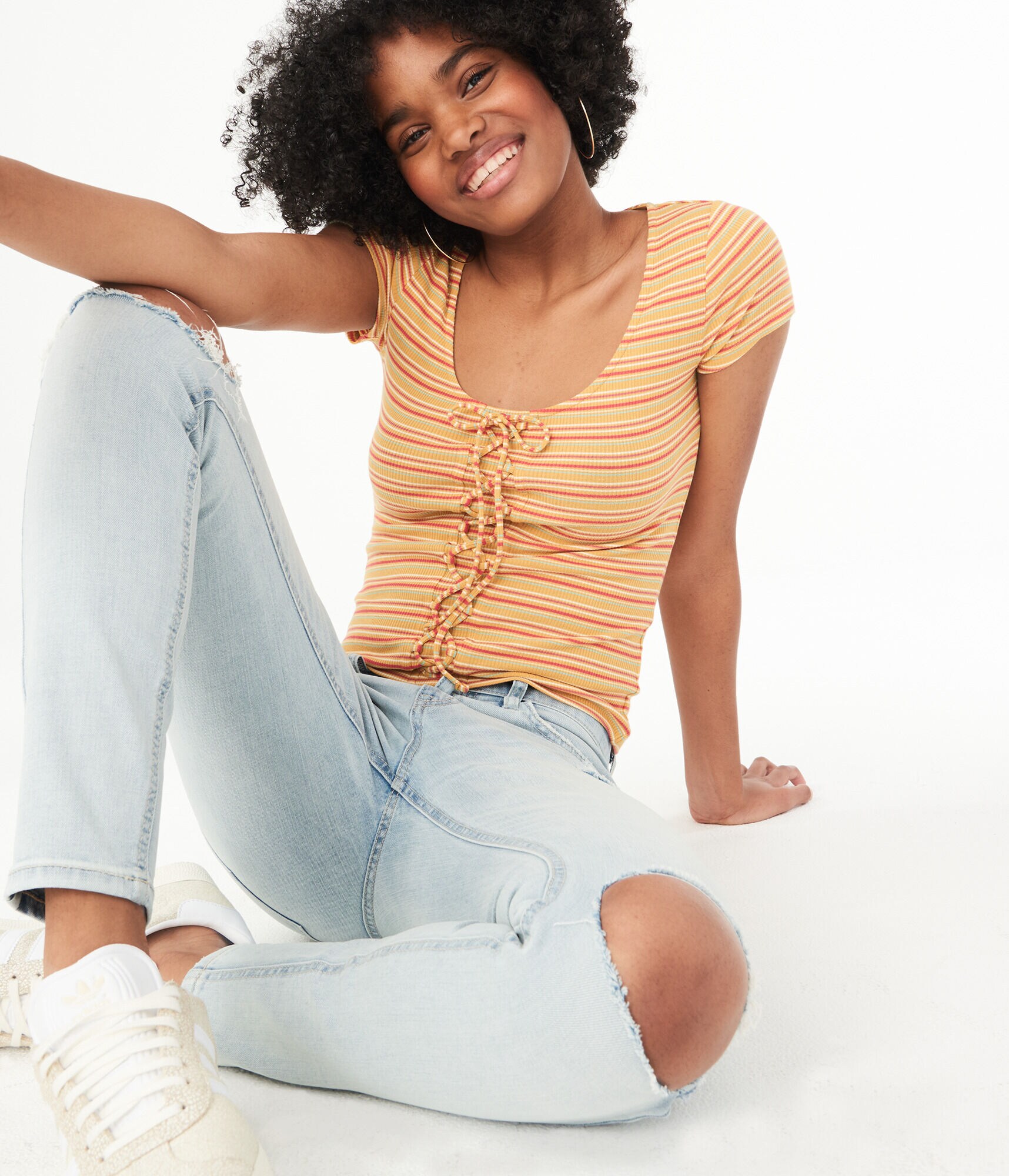 Seriously Soft Striped Lace-Up Bodycon Top