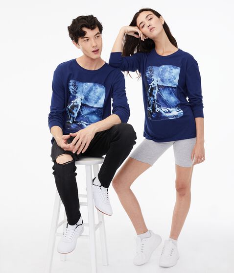 Long Sleeve Wolf Spirit Animal Graphic Tee