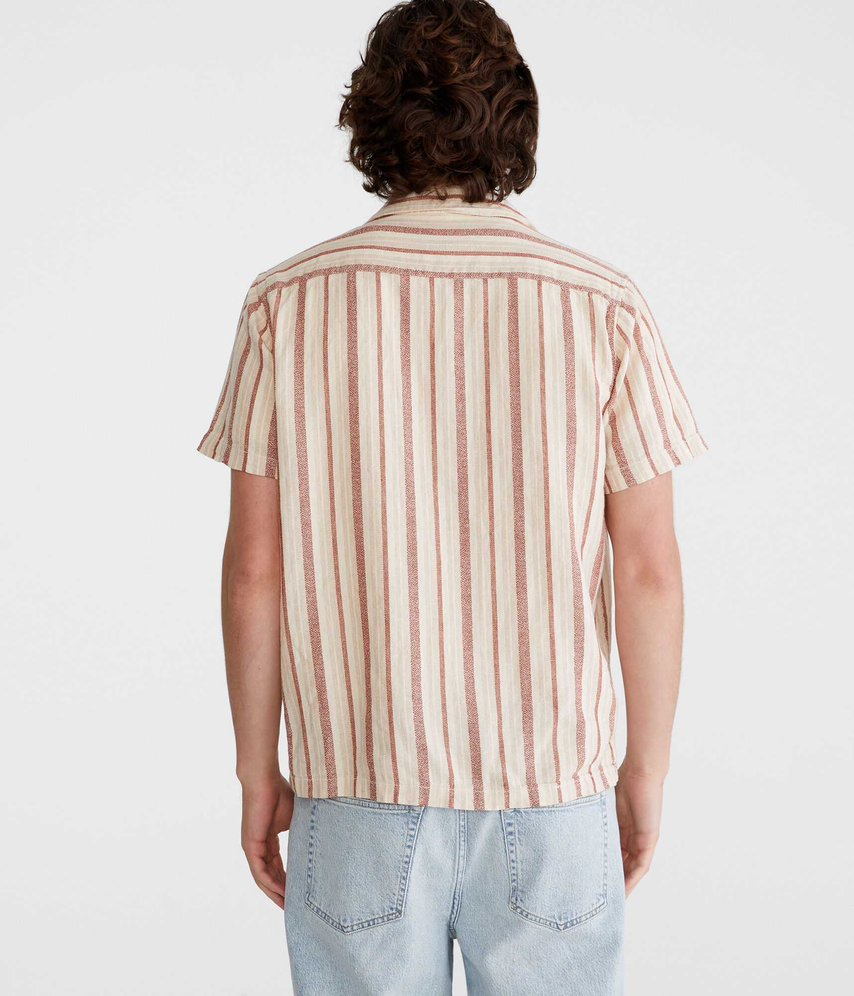 Short Sleeve Textured Stripe Linen Shirt