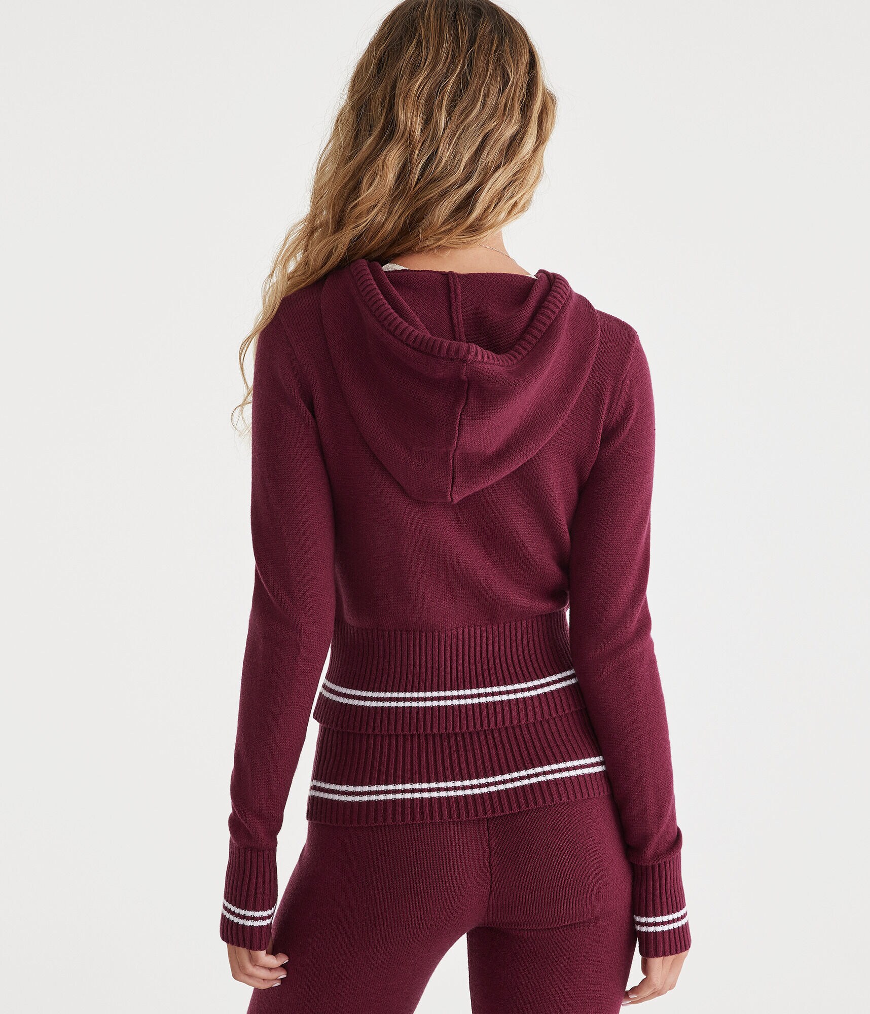 Tipped Cropped Full-Zip Hooded Sweater