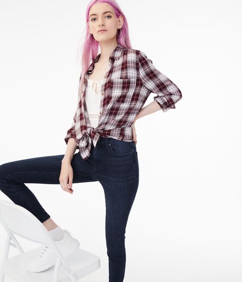 Long Sleeve Plaid Boyfriend Button-Down Shirt