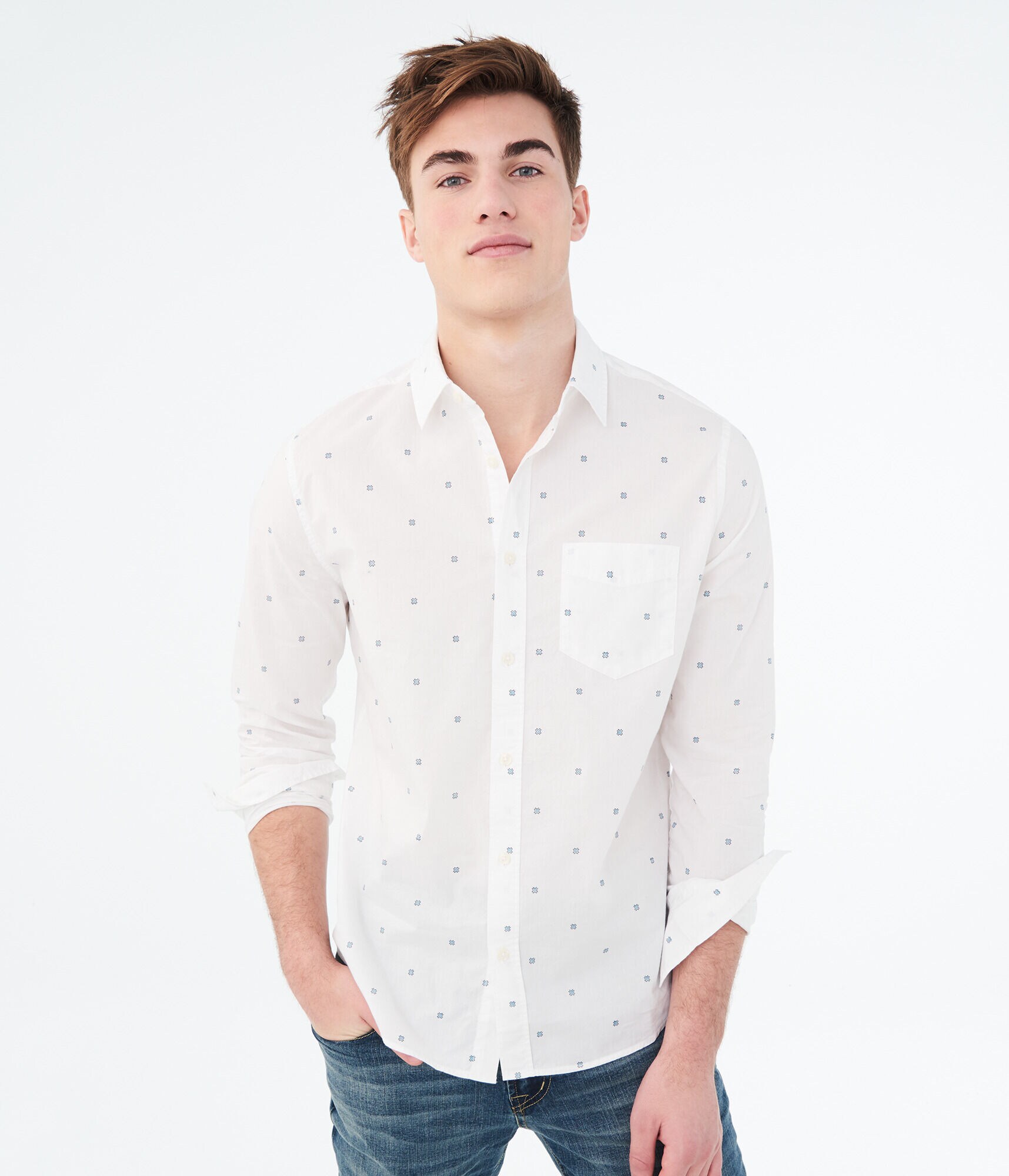 Long Sleeve Geo Print Woven Shirt