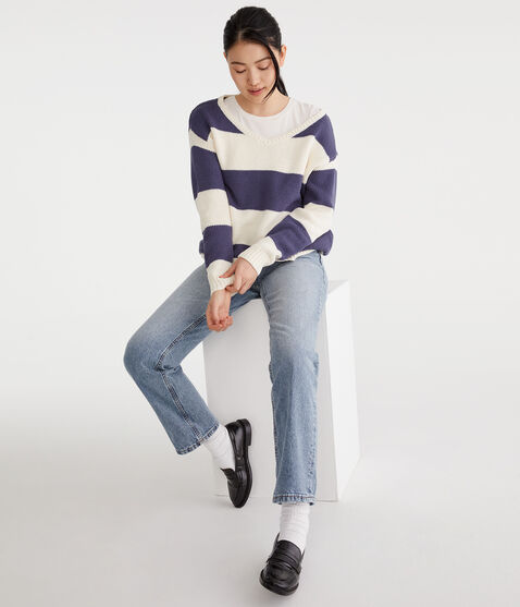 Rugby Stripe V-Neck Sweater