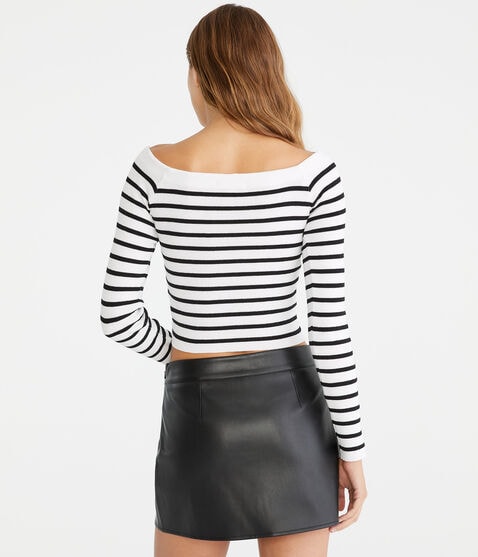 Thin Stripe Cropped Off-The-Shoulder Sweater Thin Stripe Cropped Off-The-Shoulder Sweater