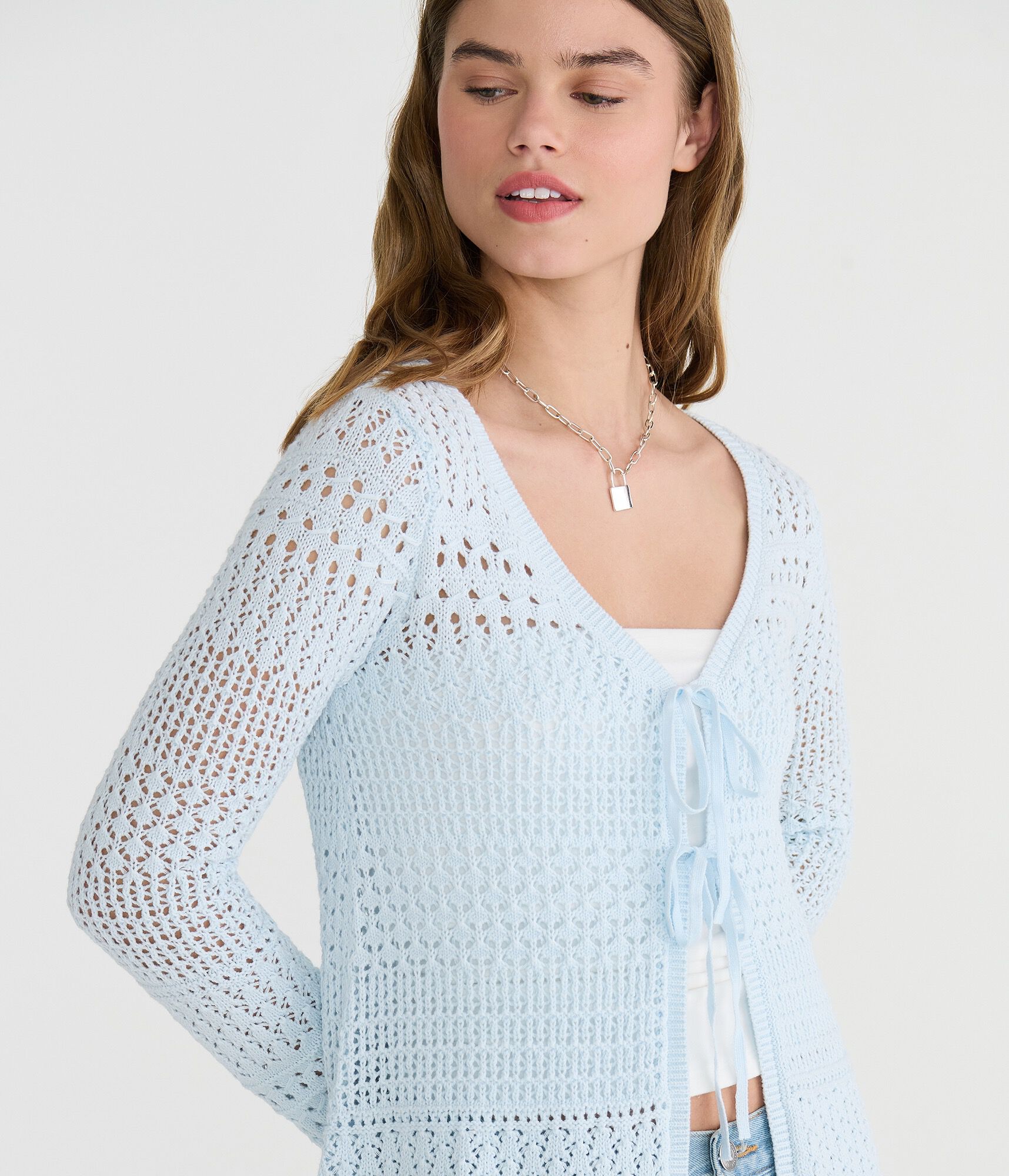 Open-Knit Tie-Front Cardigan