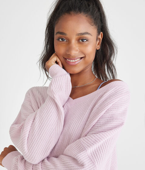 Long Sleeve Wear 2 Ways Cozy Waffle Tee