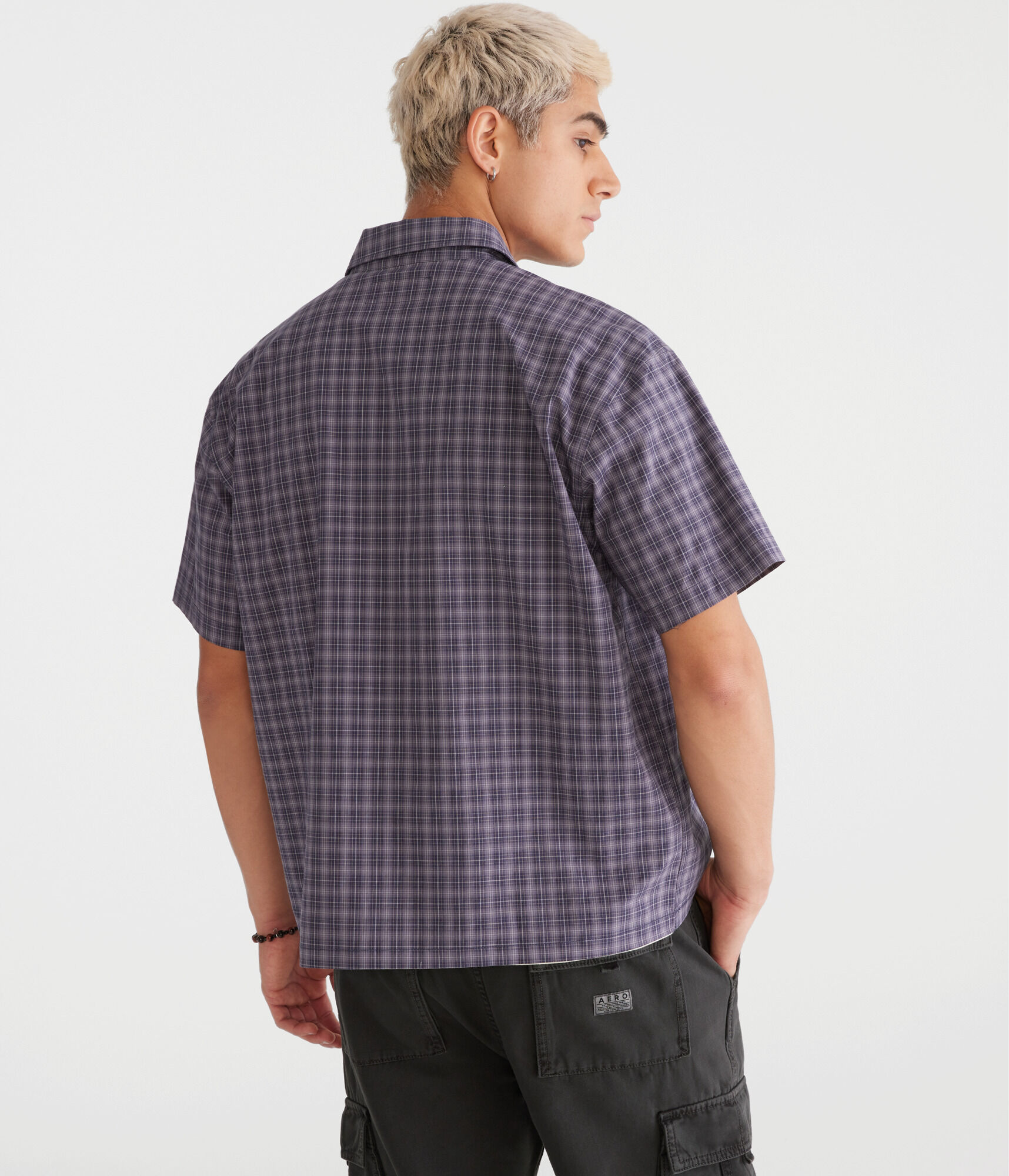 Short Sleeve Micro Plaid Boxy Shirt