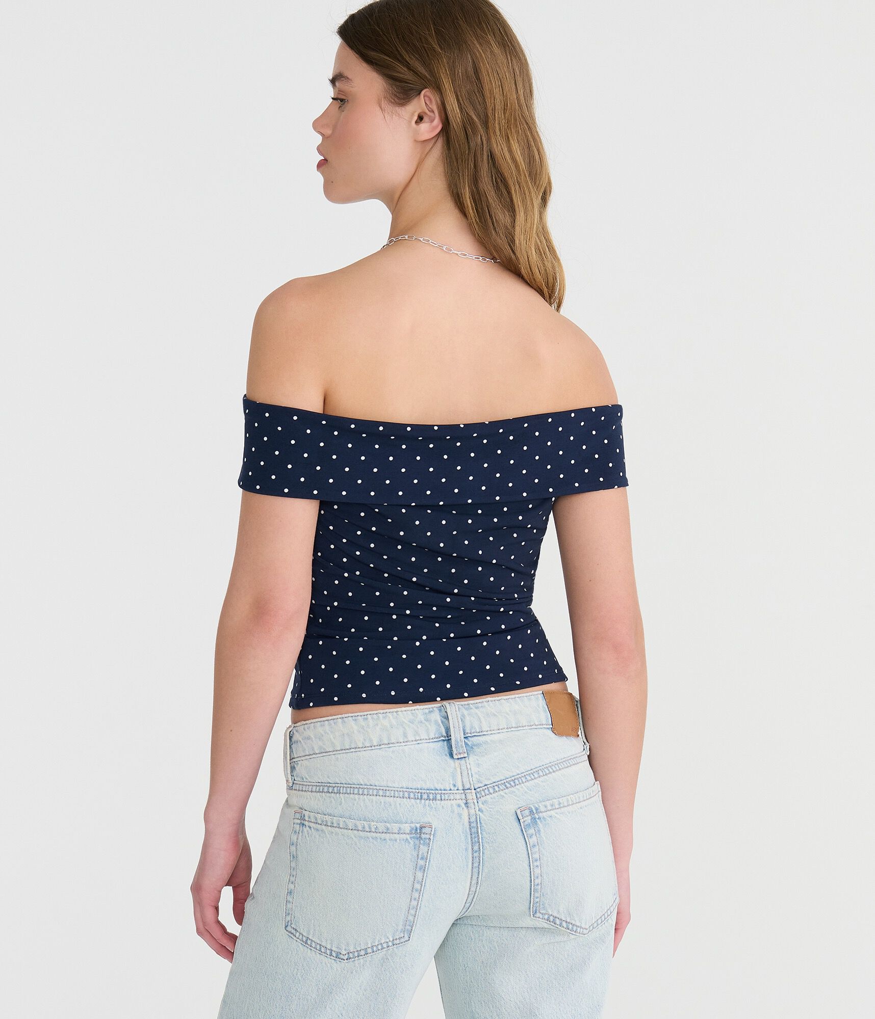 Polka Dot Asymmetrical Off-The-Shoulder Top