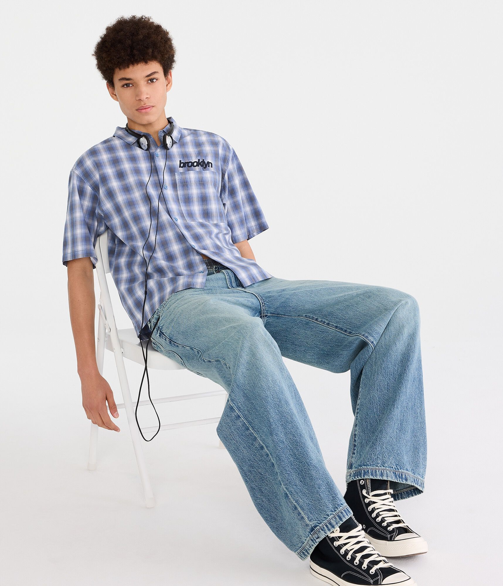 Brooklyn Microplaid Boxy Shirt