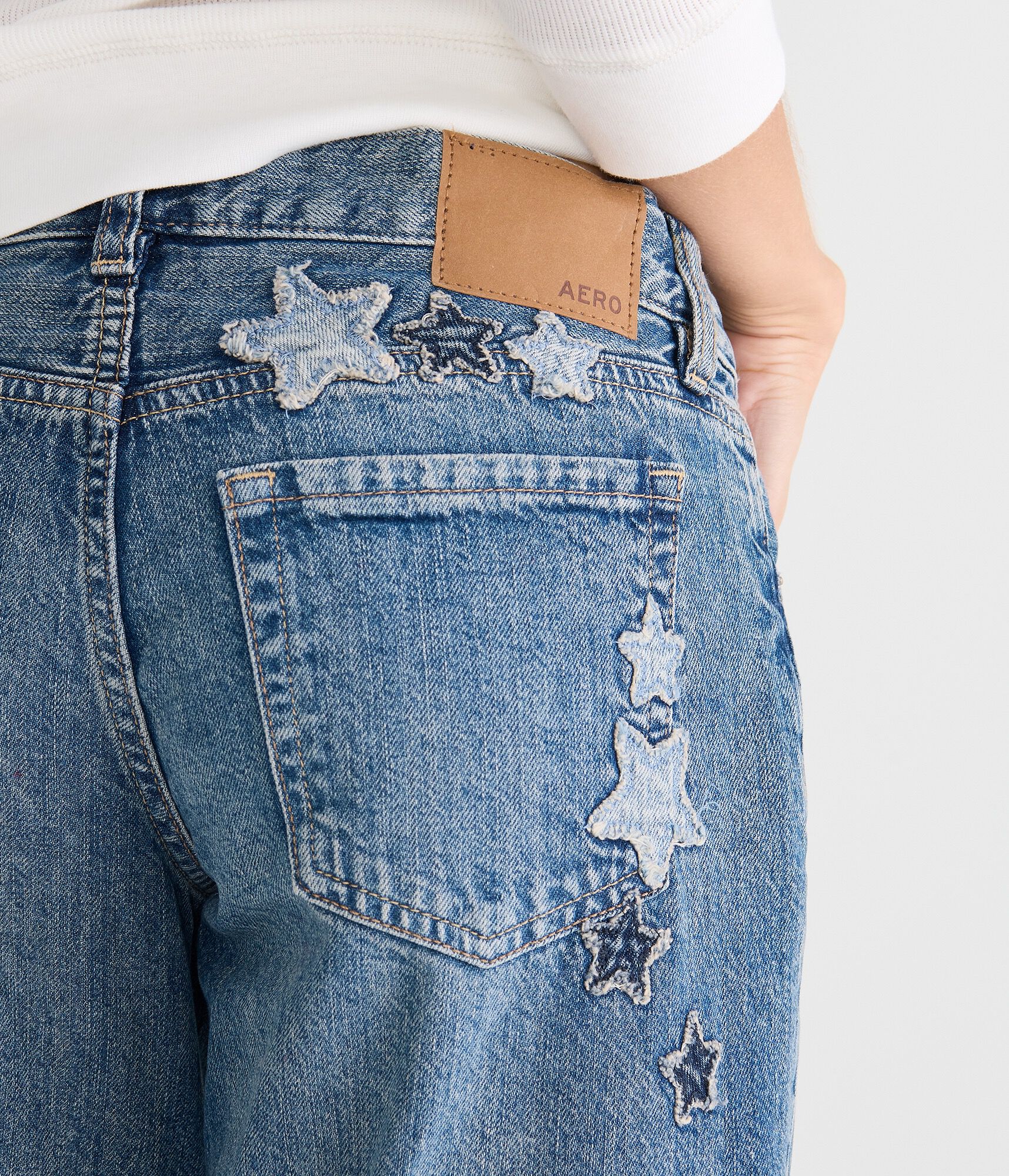 Super Low-Rise Baggy Wide Leg Denim Stars Jean