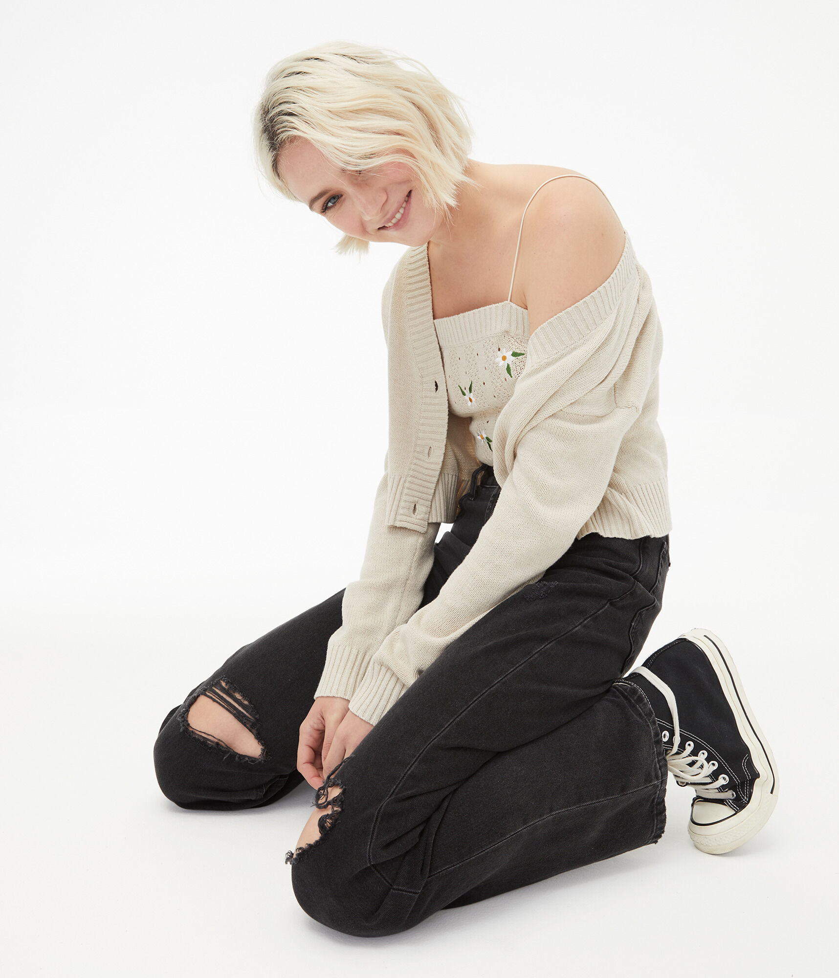 Floral Sweater-Knit Cropped Bungee Cami***