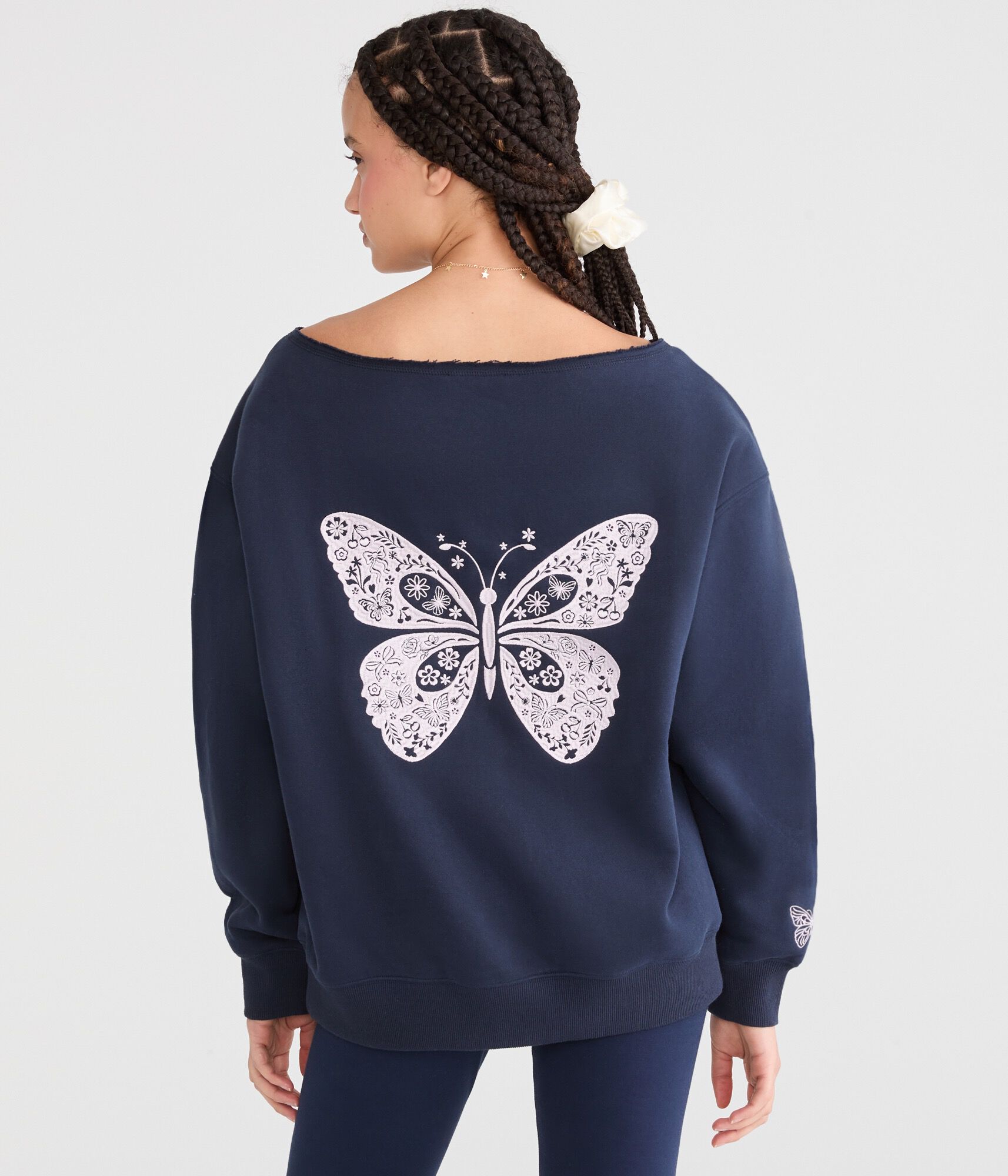 Cloud Soft Butterfly Off-The-Shoulder Sweatshirt