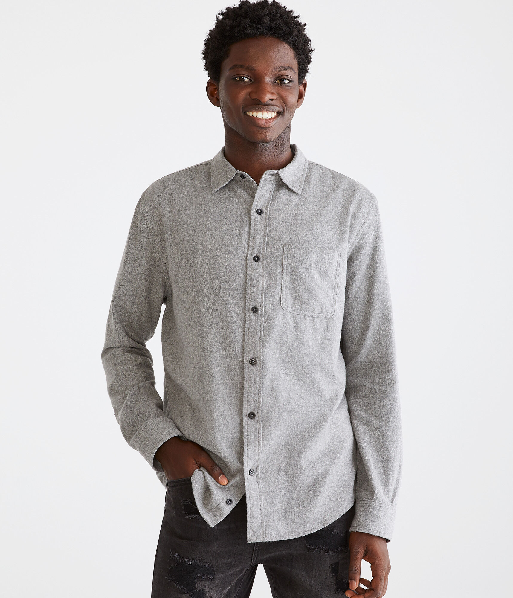 Long Sleeve Solid Flannel Shirt