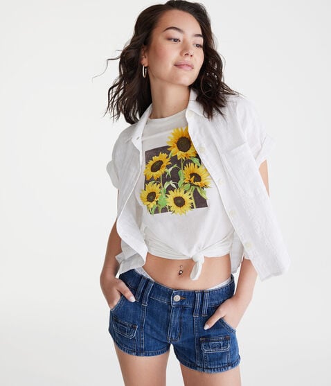 Cargo Low-Rise Denim Shorty Shorts Cargo Low-Rise Denim Shorty Shorts