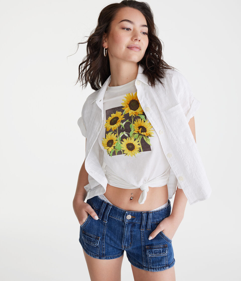 Cargo Low-Rise Denim Shorty Shorts