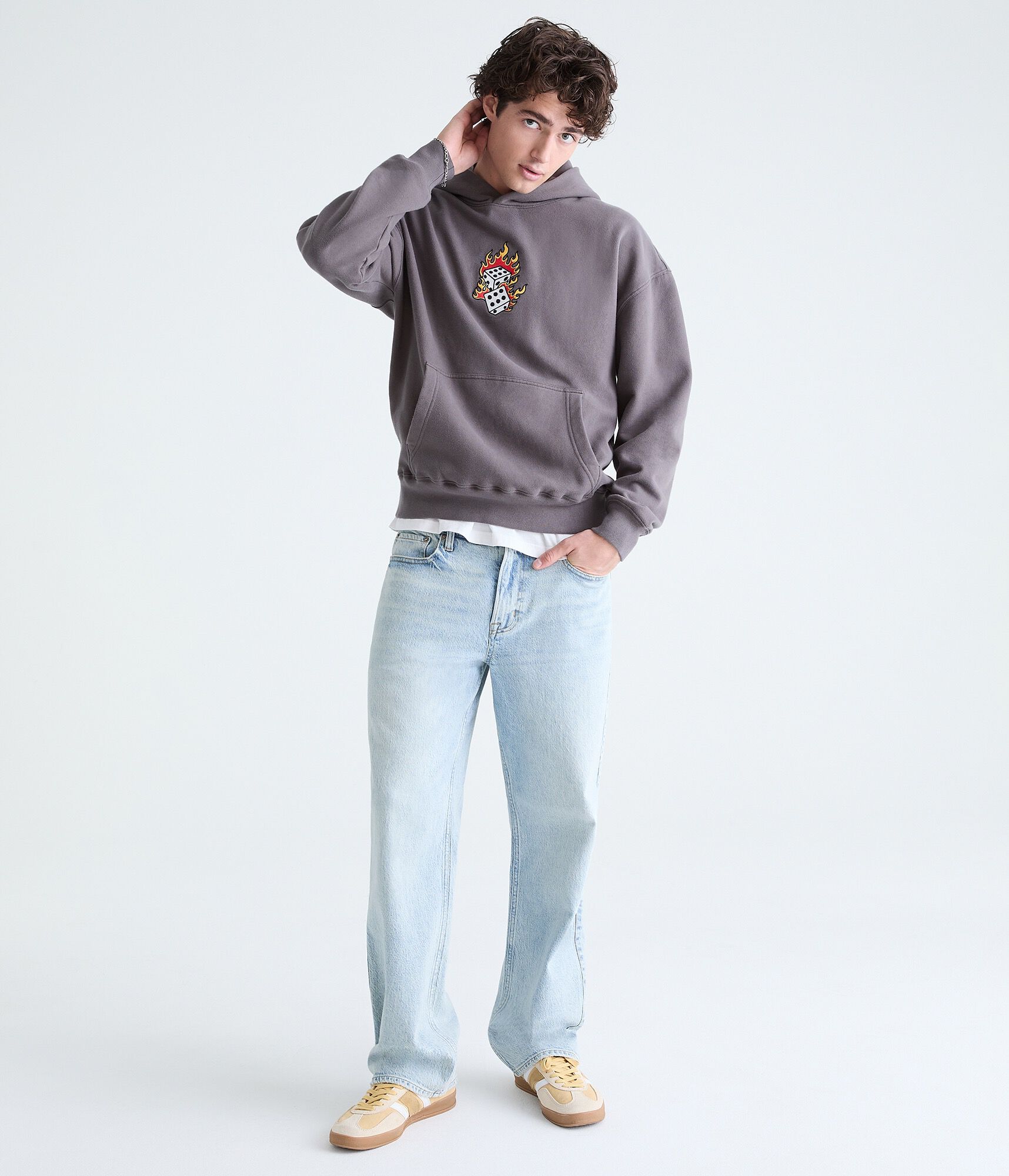 Cloud Soft Flaming Dice Boxy Pullover Hoodie