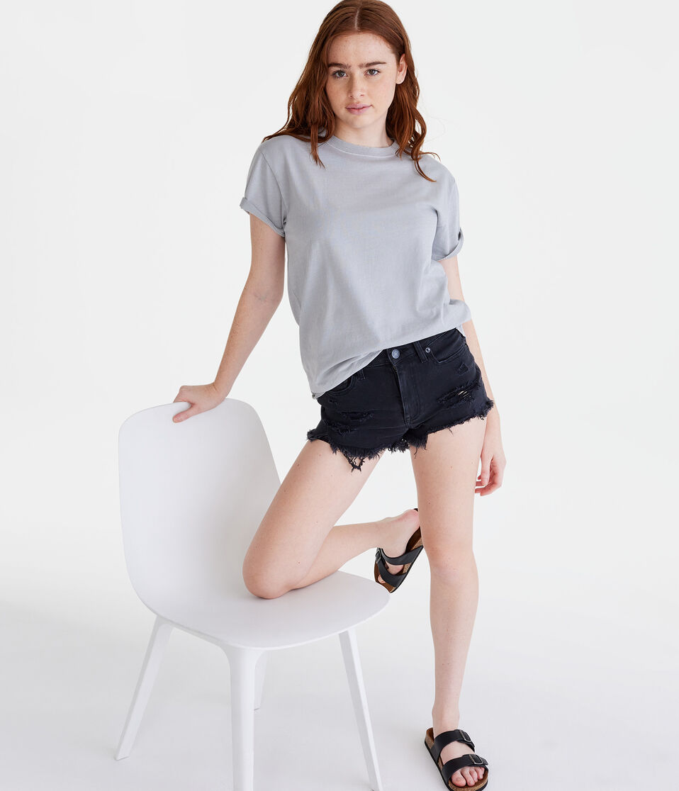 High-Rise Denim Shorty Shorts