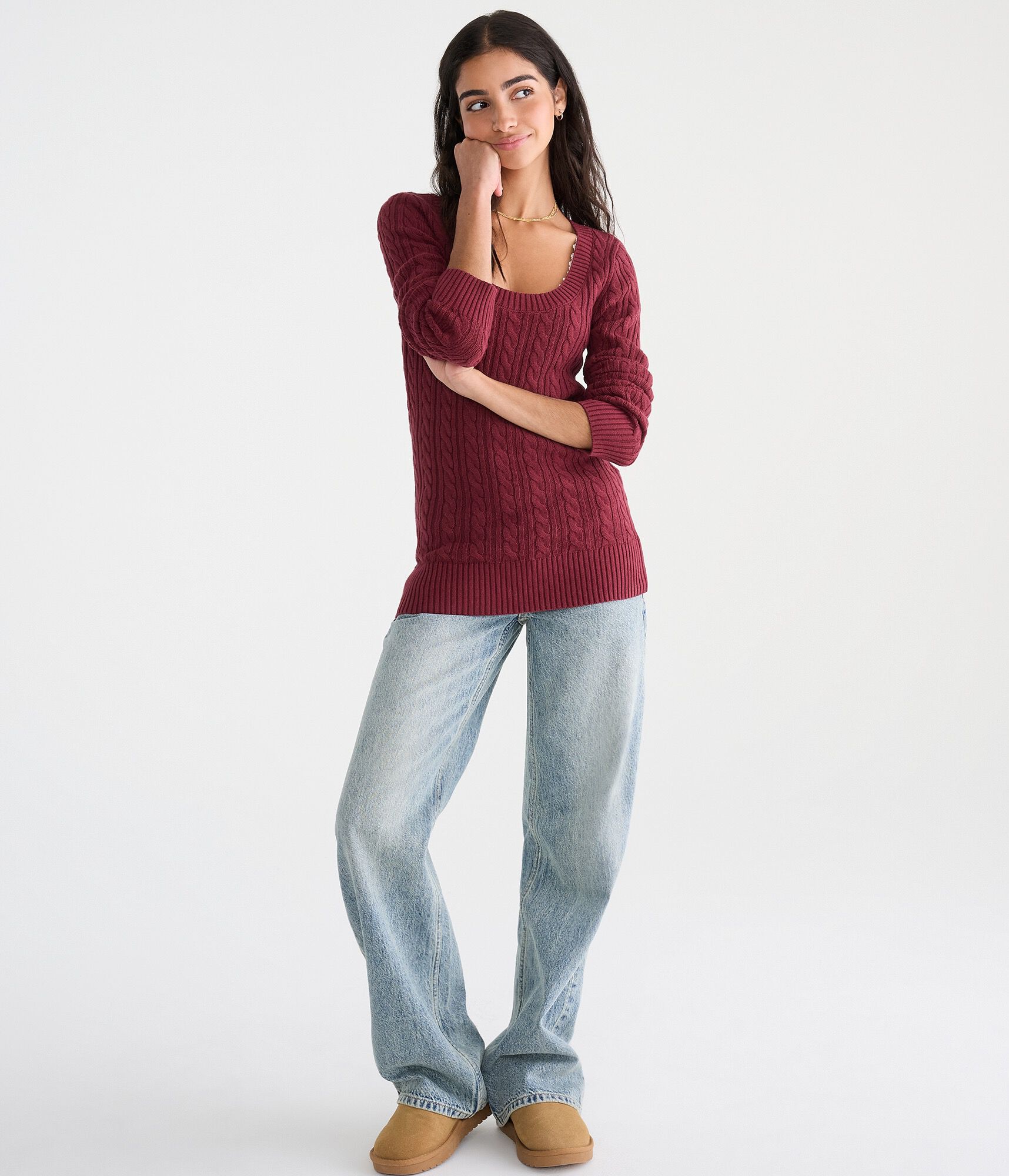 Cable Scoop-Neck Sweater