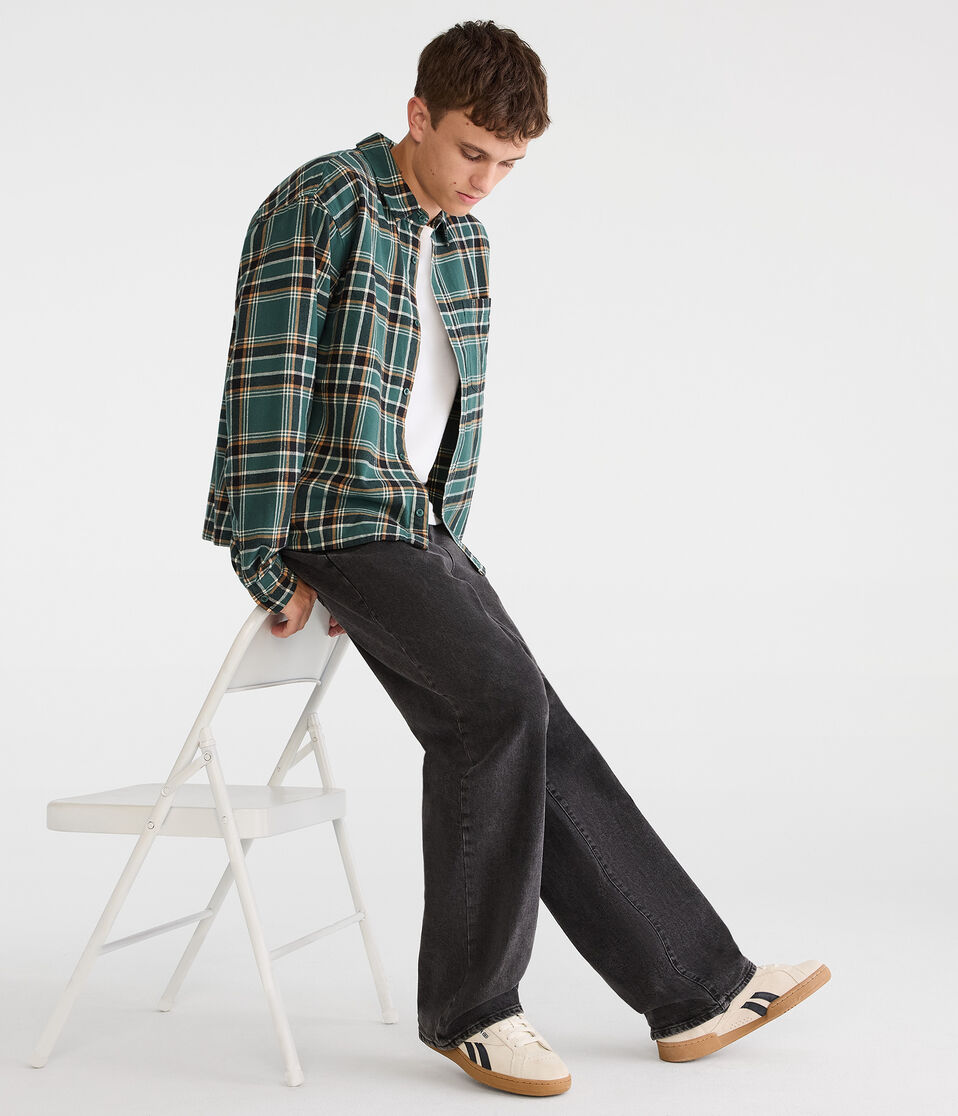 Long Sleeve Plaid Boxy Flannel Shirt