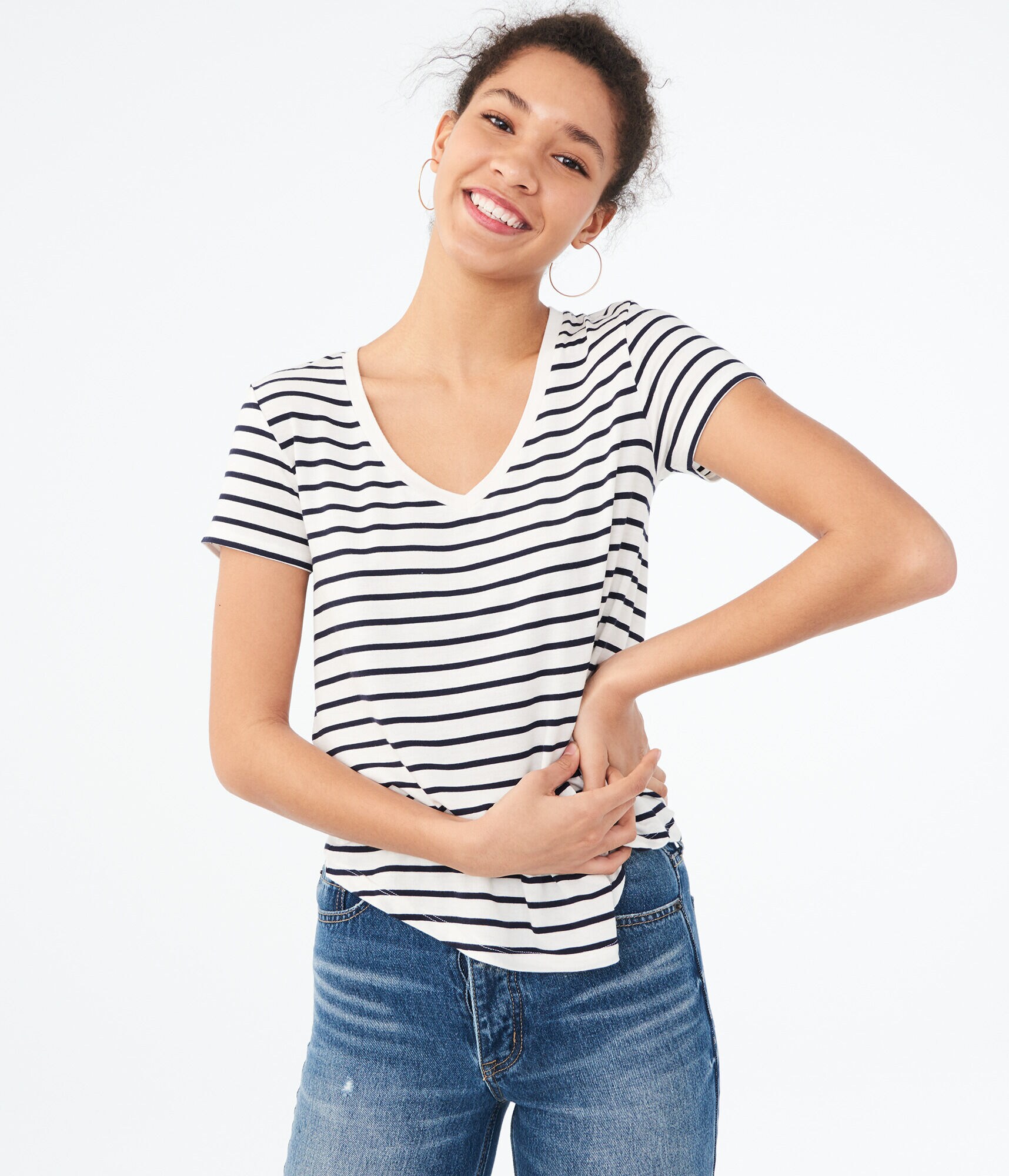 Seriously Soft Striped V-Neck Tee