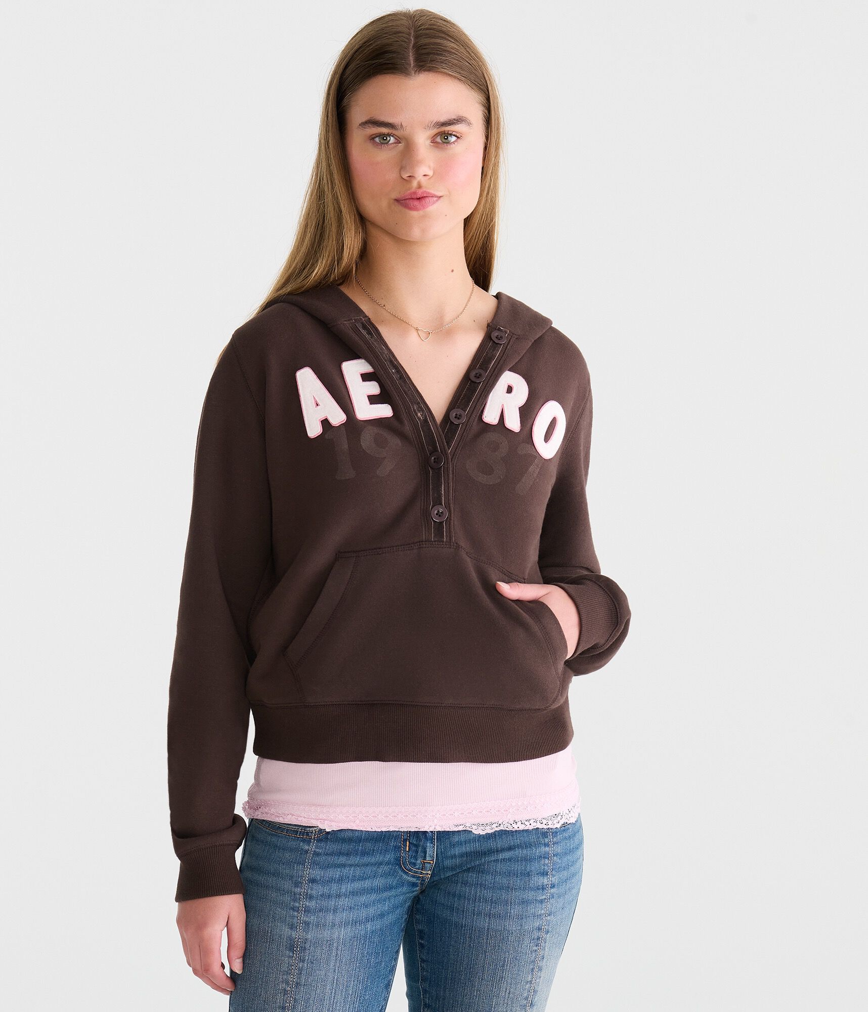 Aero Logo Buttoned Pullover Hoodie