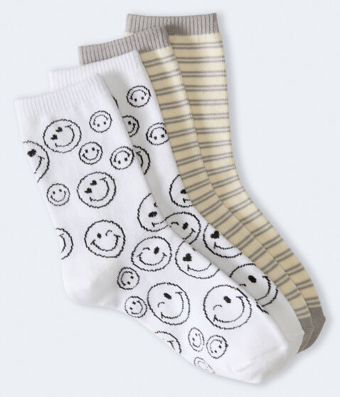 Smiley Face & Stripes Crew Sock 2-Pack Smiley Face & Stripes Crew Sock 2-Pack