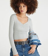Long Sleeve Ruched Shrunken Tee