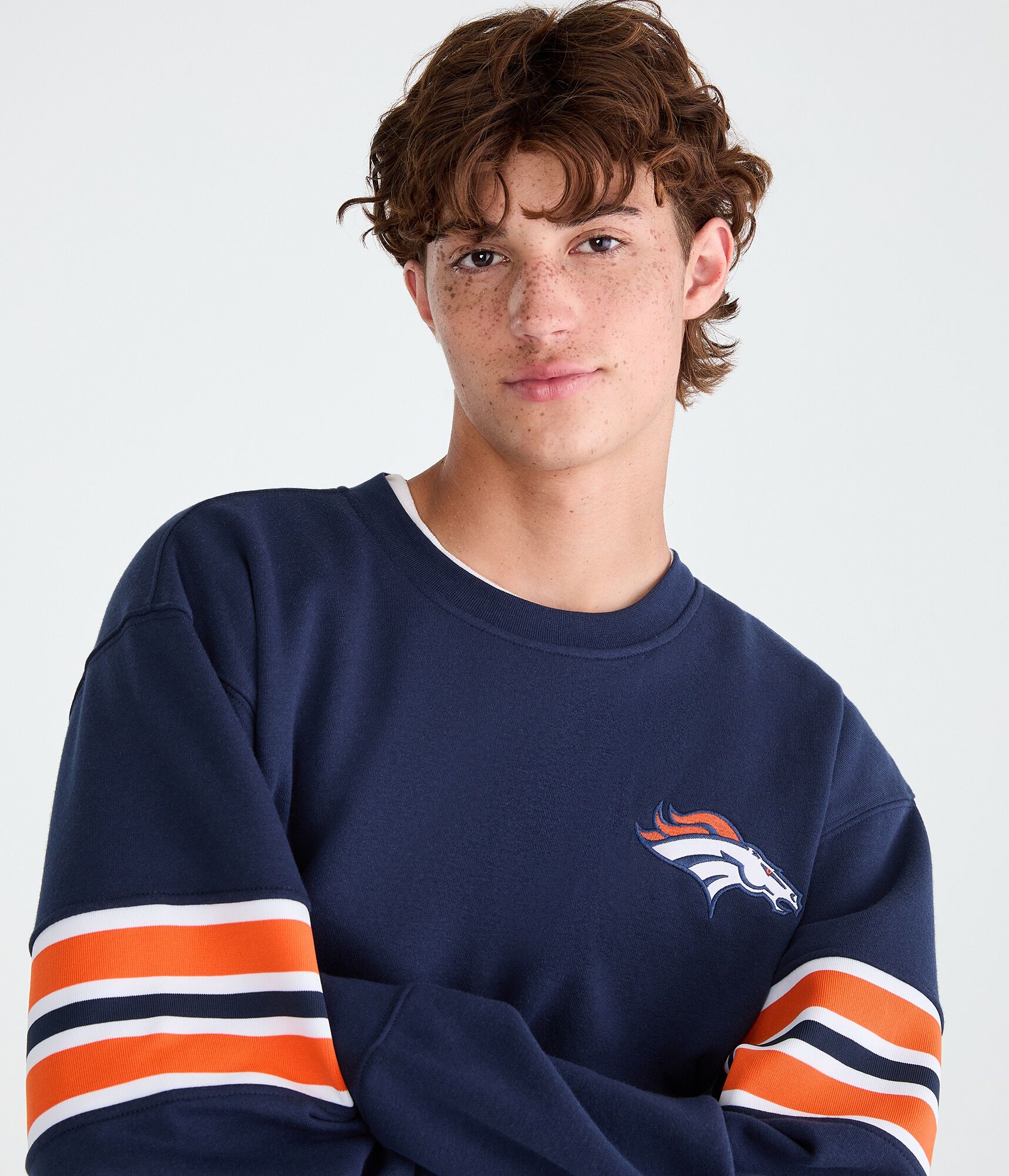 Denver Broncos Striped Sleeve Crew Sweatshirt
