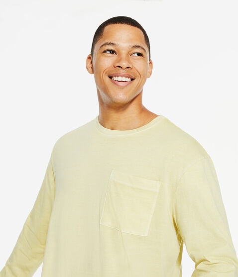 Long Sleeve Washed Pocket Crew Tee
