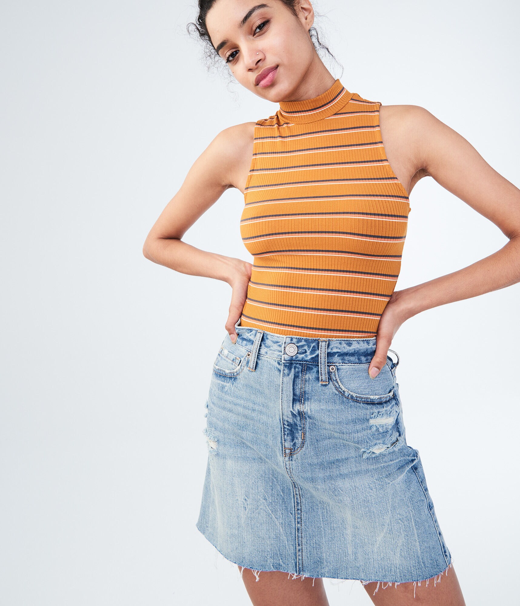 light yellow denim skirt