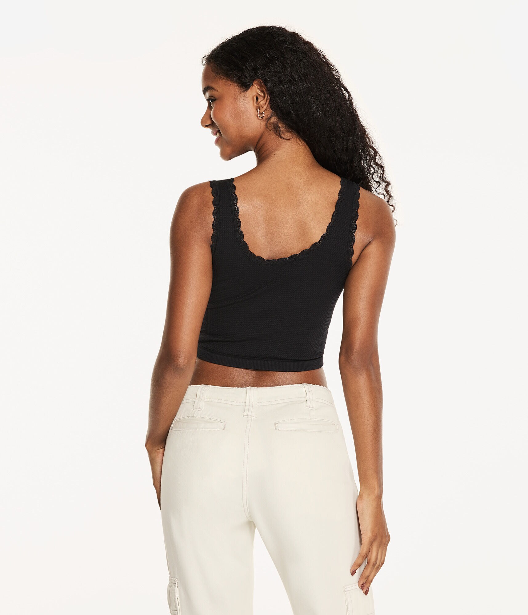 Wear 3 Ways Seamless Lace-Trim Cropped Tank