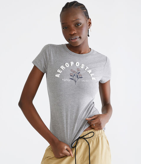 Aeropostale Arch Floral Appliqué Graphic Tee