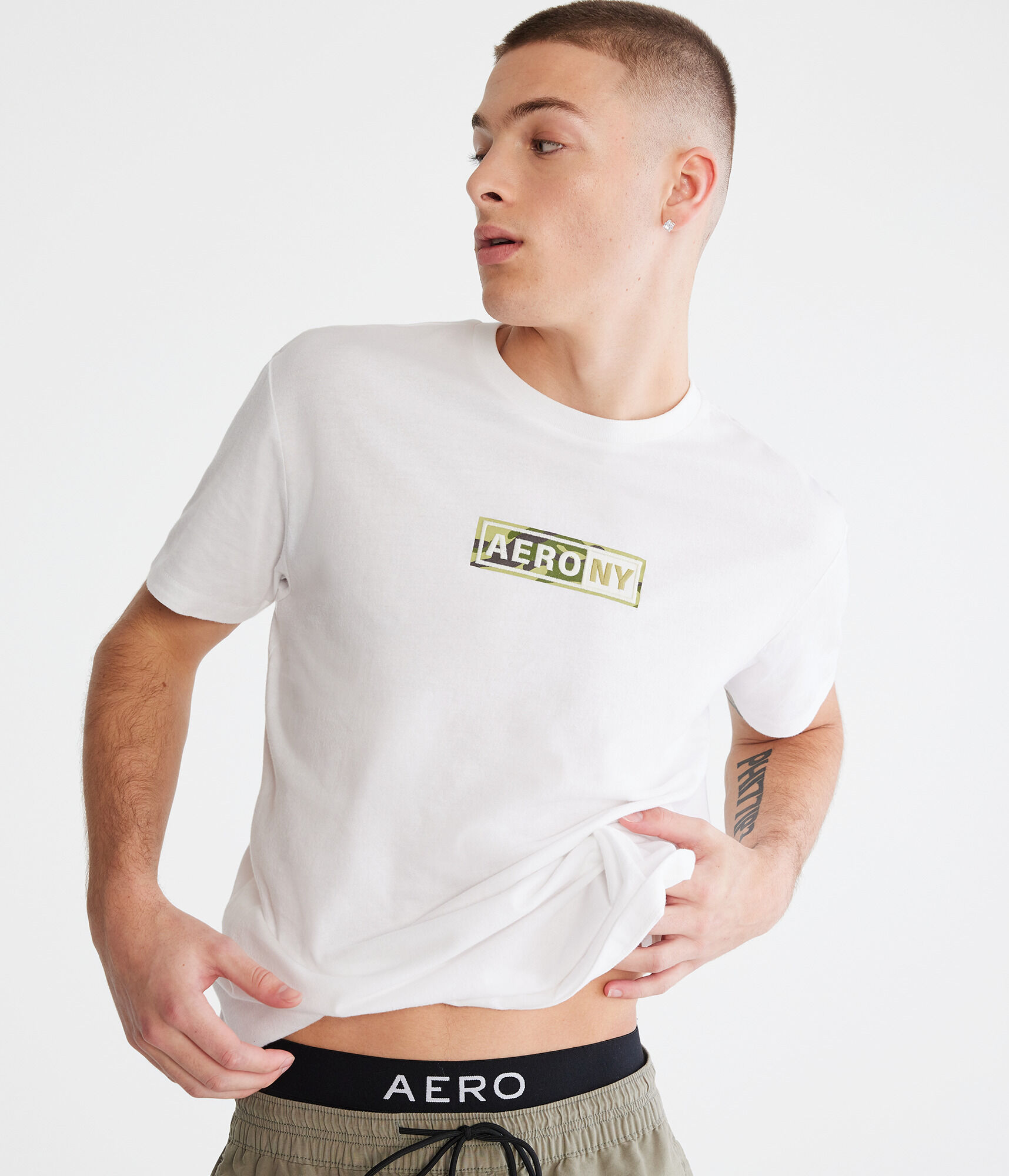 Aero NY Camo Box Logo Appliqu&eacute; Graphic Tee