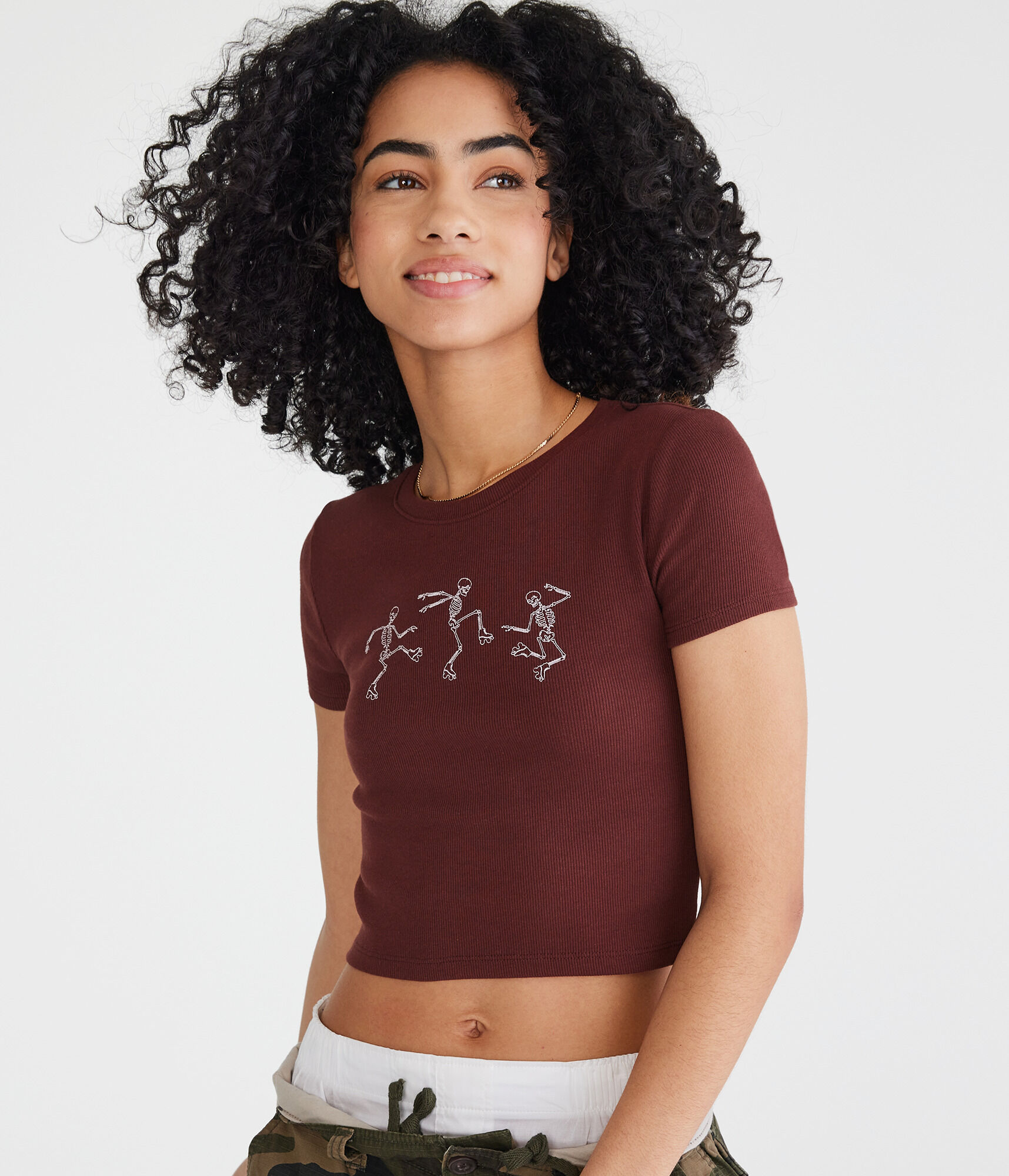 Rollerskating Skeletons Shrunken Graphic Tee