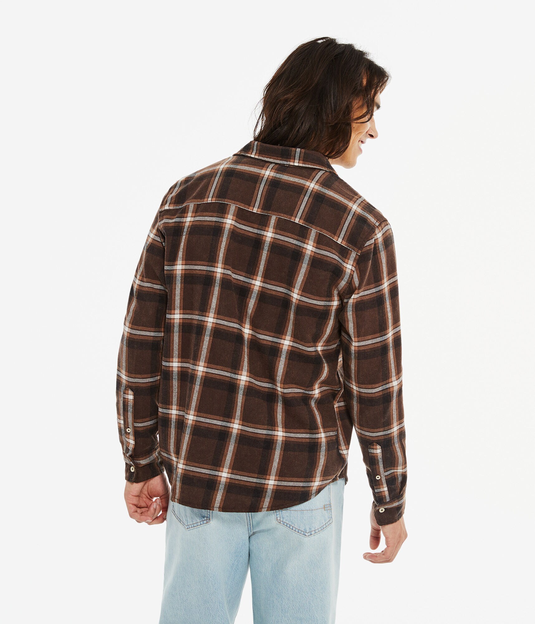 Long Sleeve Relaxed Washed Plaid Flannel Shirt