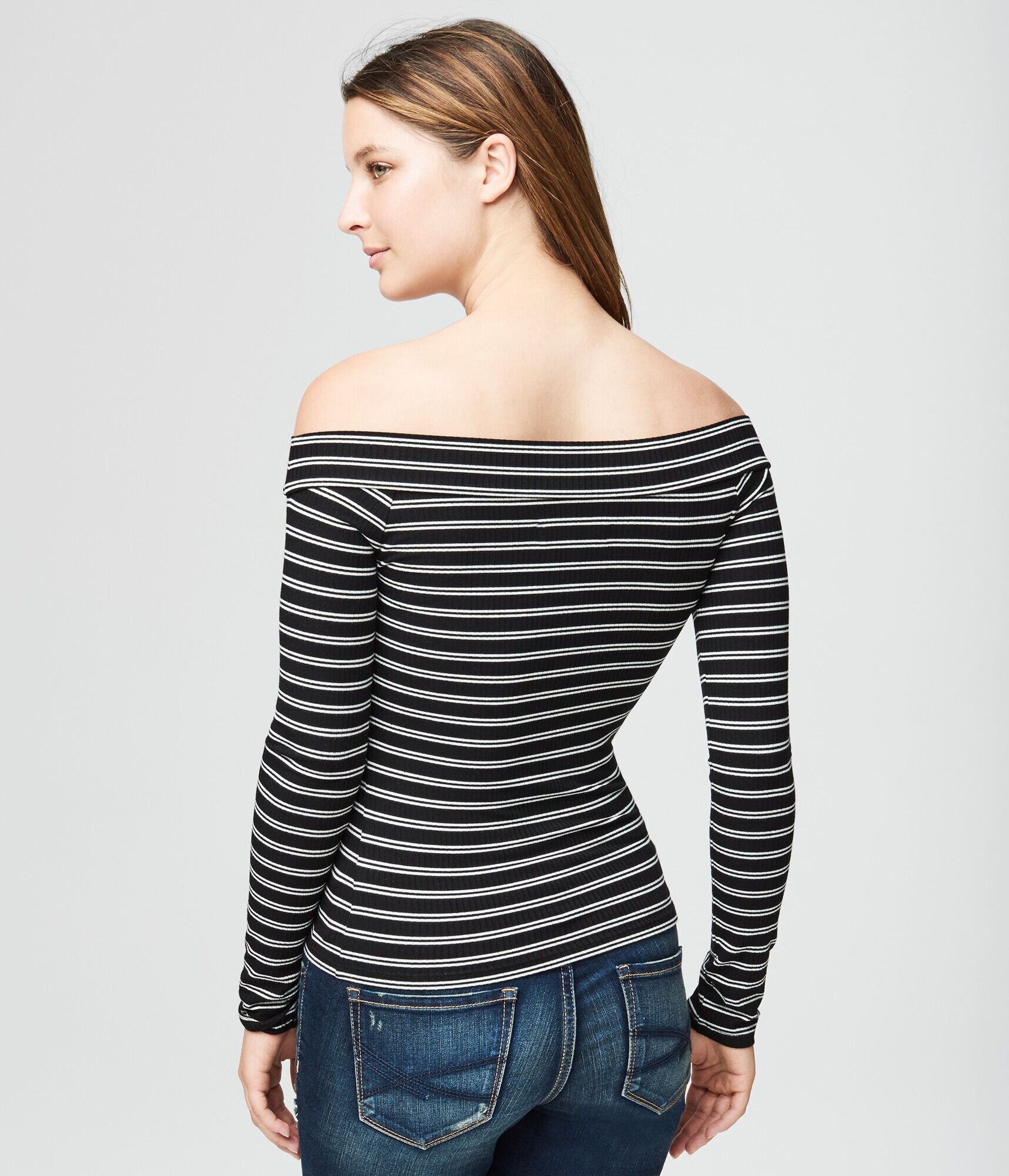 Striped Ribbed Off-The-Shoulder Top