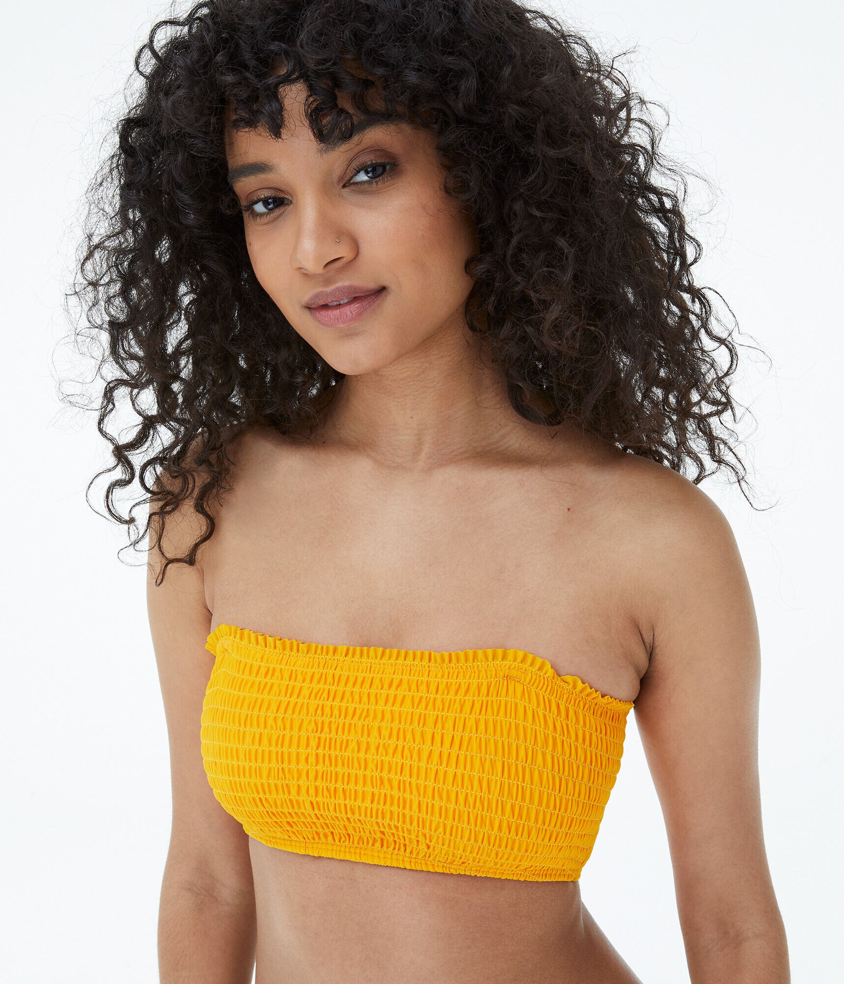 Solid Smocked Bandeau Bikini Top***