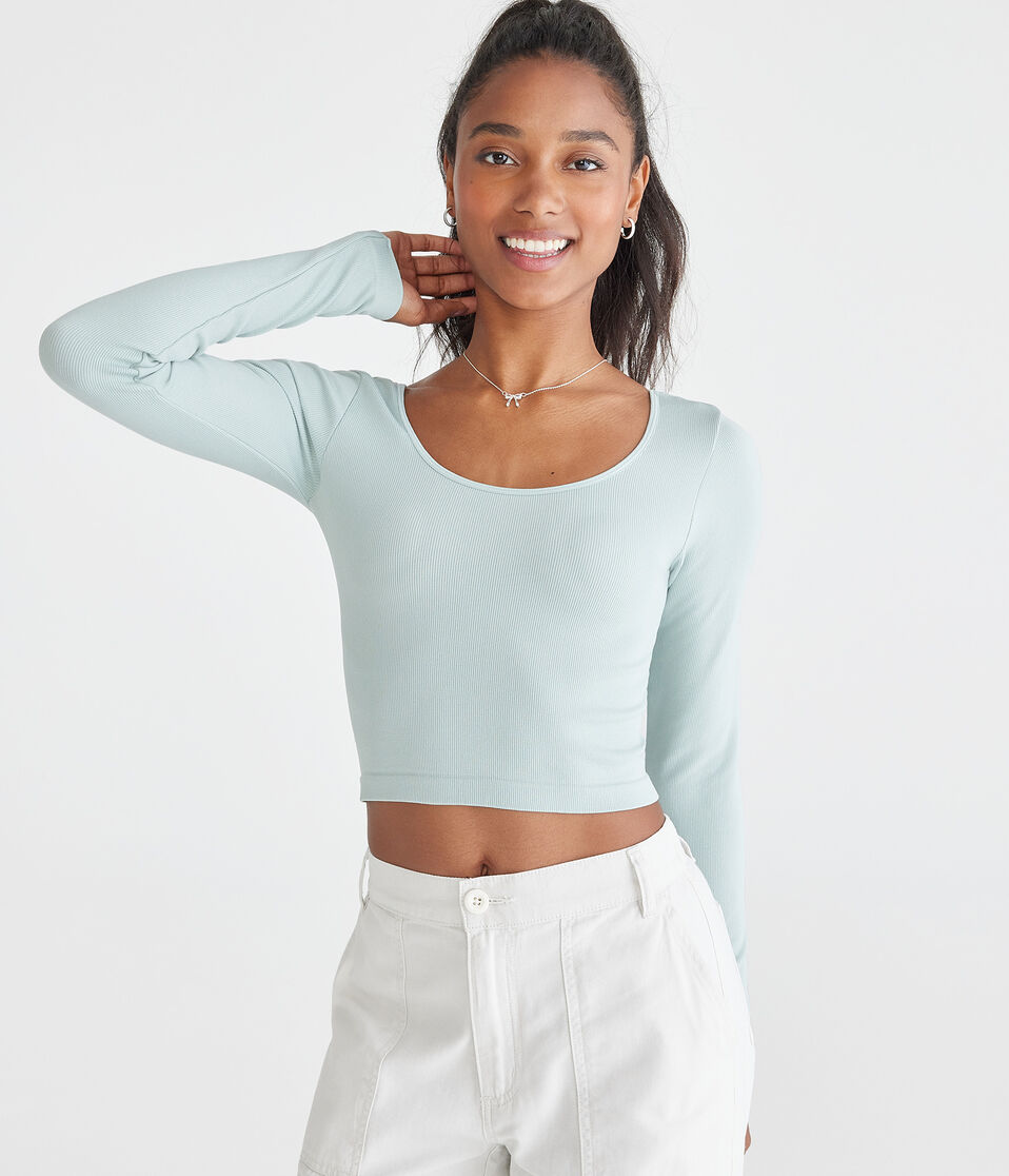 Long Sleeve Seamless Wear 3 Ways Crop Top