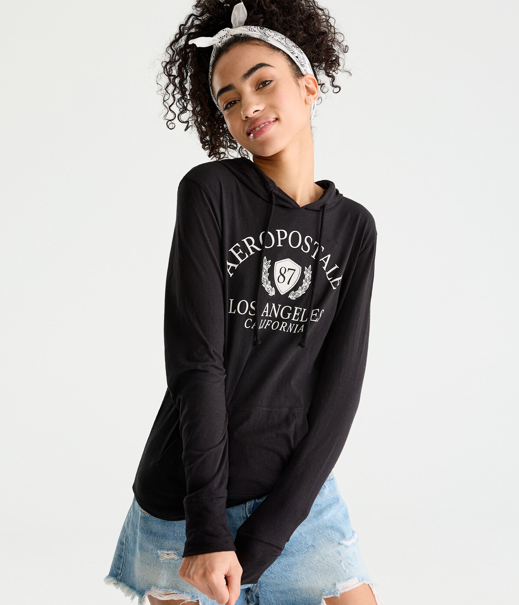 Long Sleeve Aeropostale Crest Hooded Graphic Tee